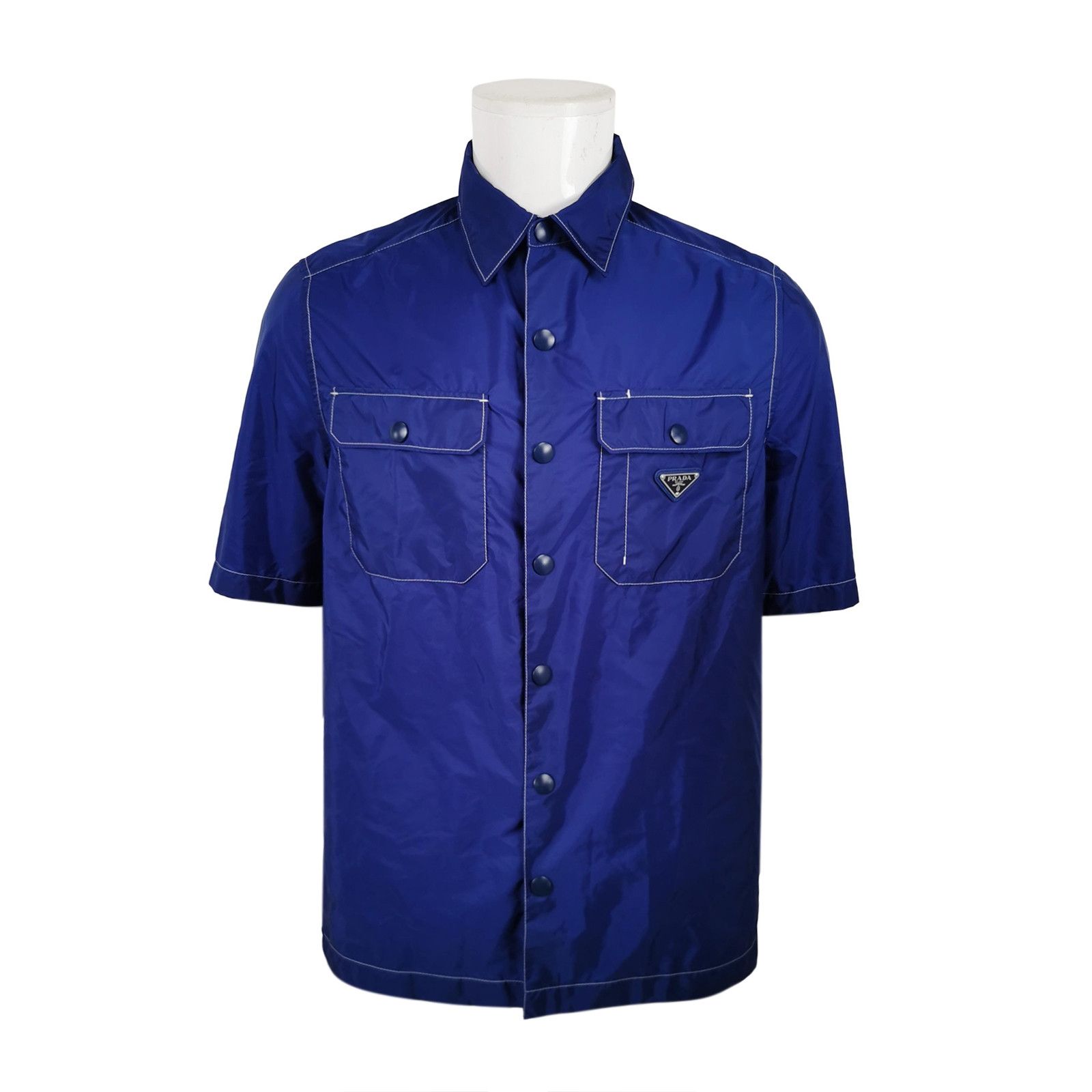 Prada Prada Solid Collared Triangle Logo Short-Sleeve Shirt M Size US M / EU 48-50 / 2 - 1 Thumbnail