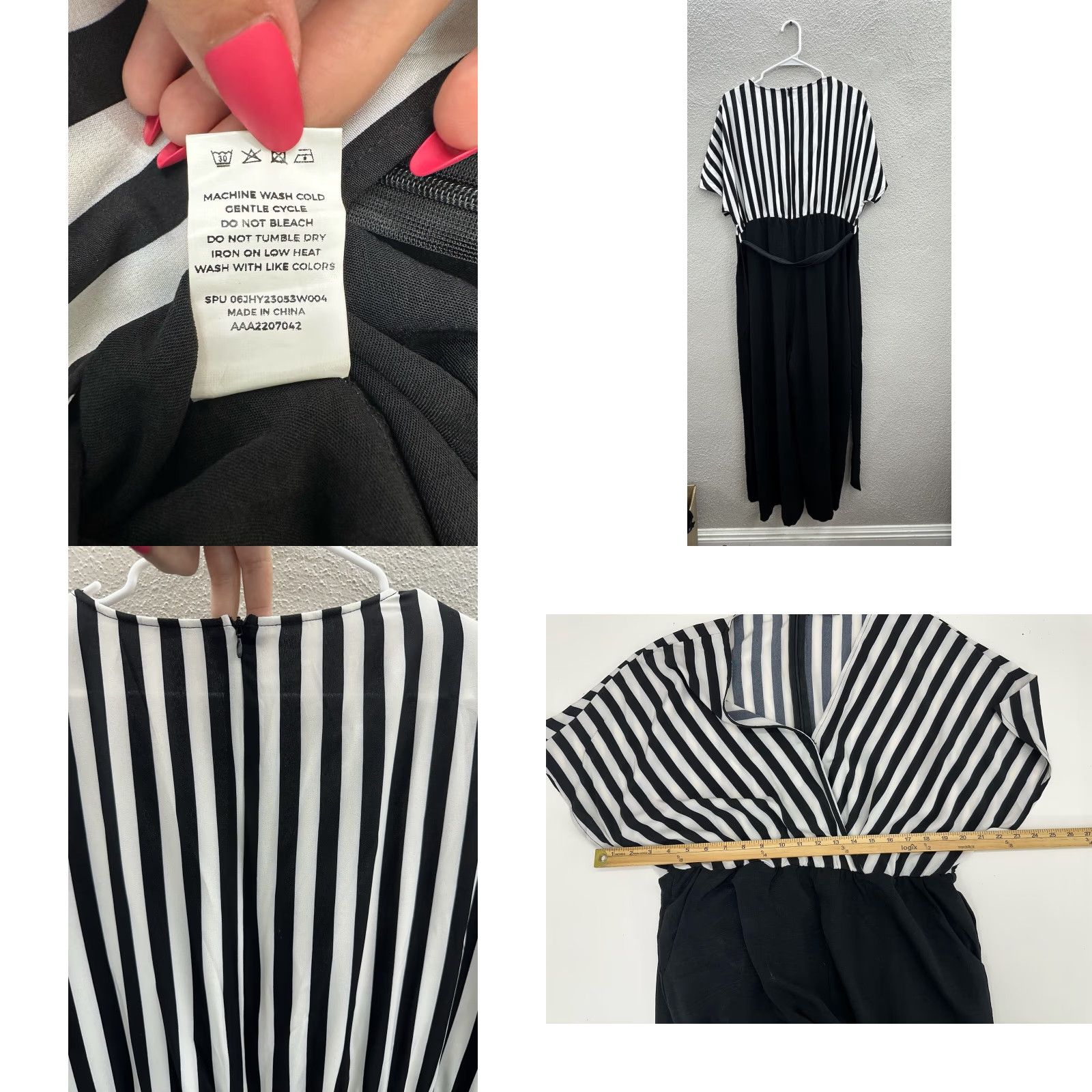 Vintage VINTAGE Bloomchic Jumpsuit One-Piece Womens 12 Black White Striped Short Sleeve Belted Pockets Button Summer Fall Spring Winter Size 34" / US 12 / IT 48 - 8 Thumbnail