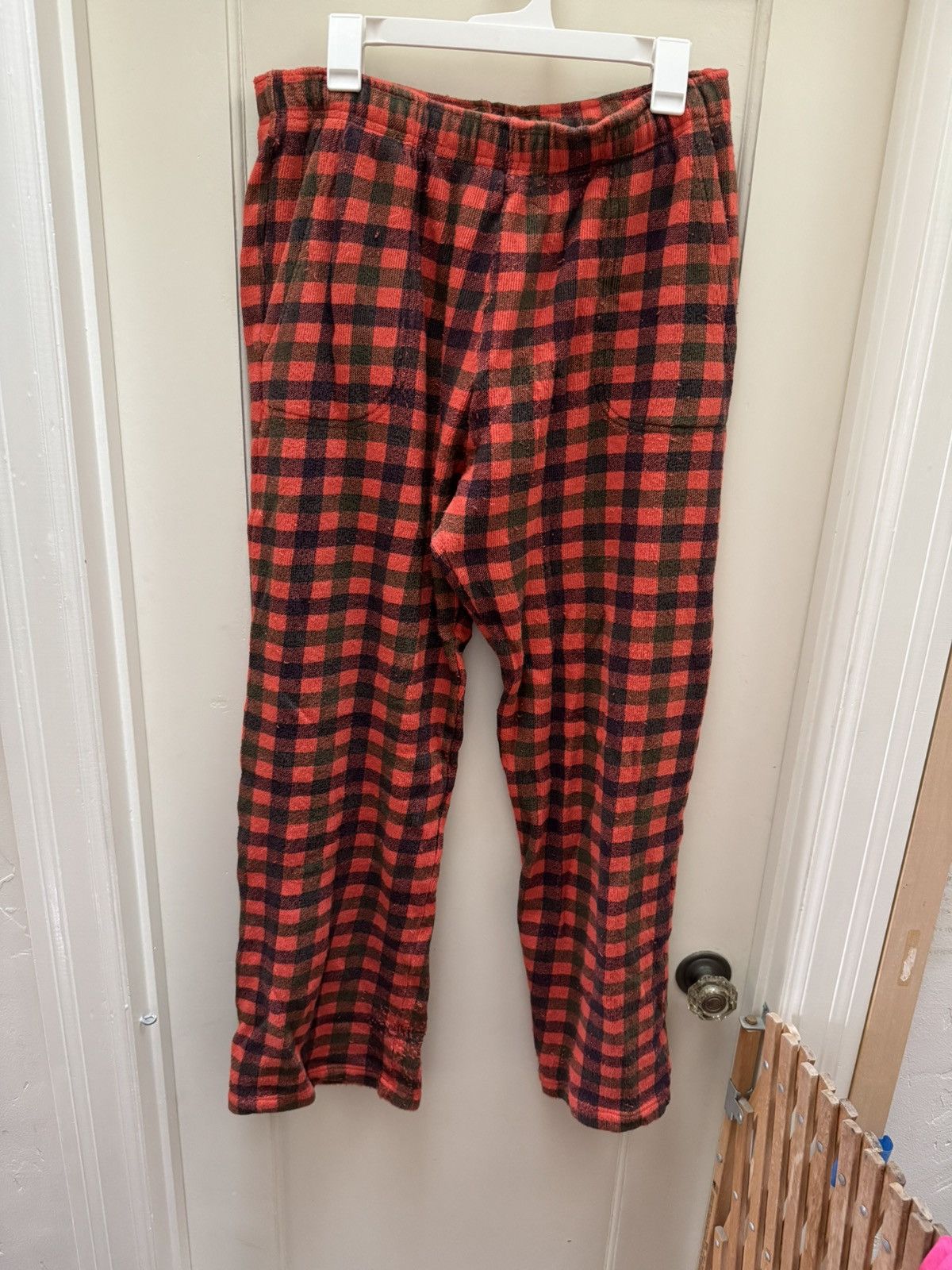 ERL Mens Printed 3D Plaid Fleece Sweatpants Red