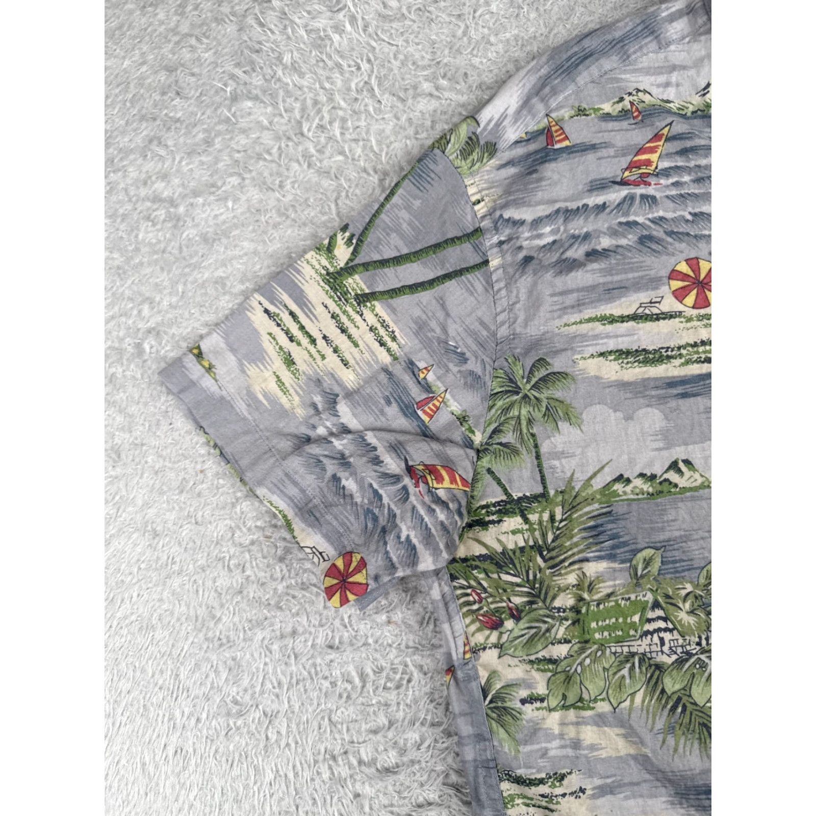 J.Crew J.Crew Shirt Men Medium Gray Green Palm Sailboat Hawaiian 100% Cotton Slim Size US M / EU 48-50 / 2 - 3 Thumbnail