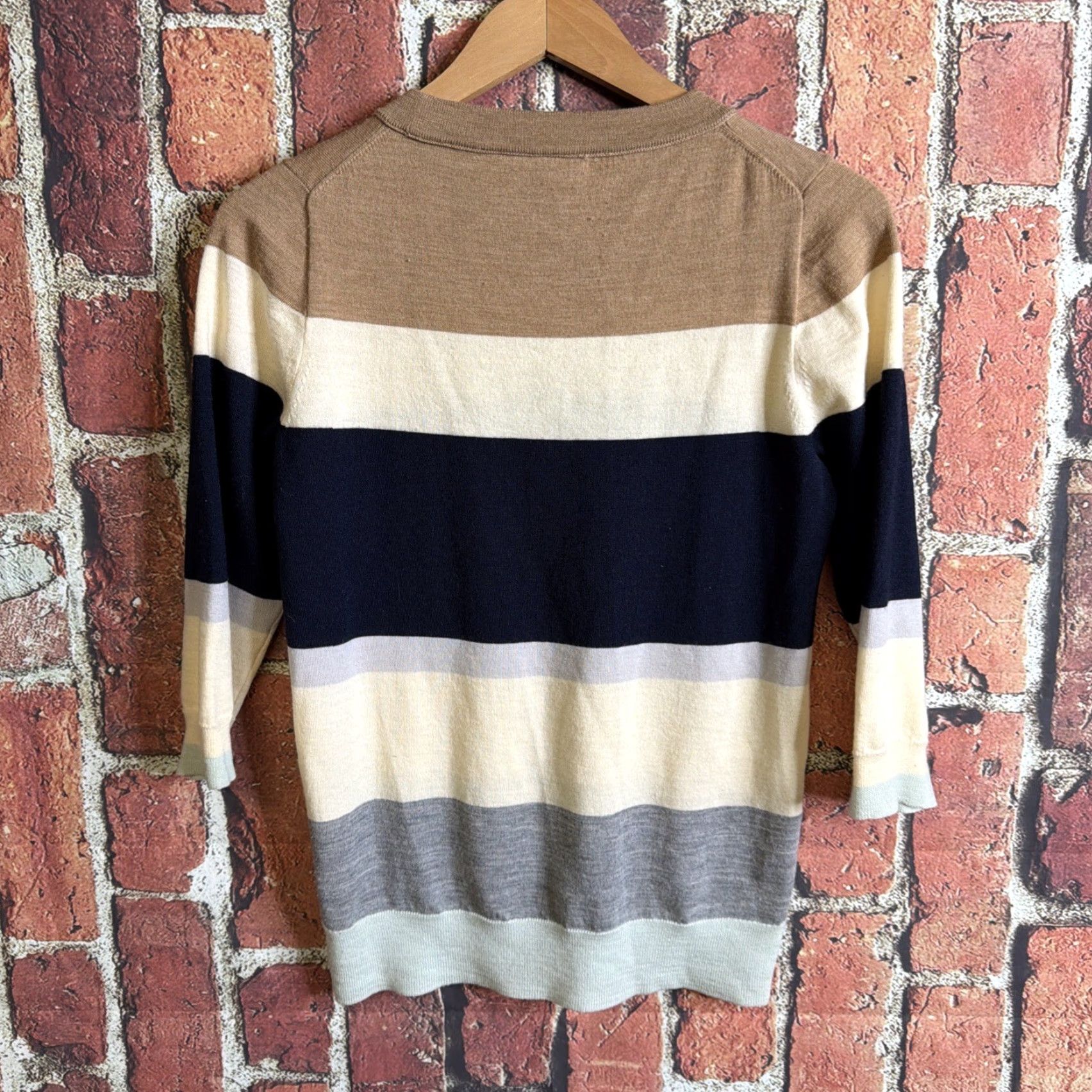 J.Crew J. Crew Womens Striped Small Merino Wool Sweater Beige Blue Pullover Multicolor Colorful Wool Pattern Womens Size S Clothing Size S / US 4 / IT 40 - 3 Thumbnail