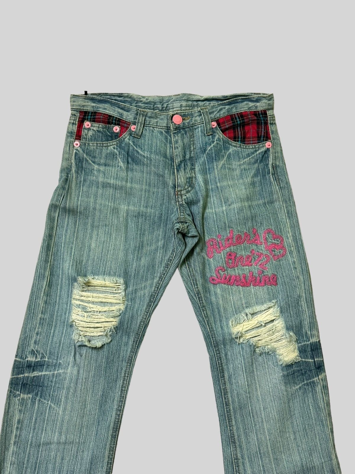 Hysteric Glamour × Japanese Brand Distressed Tartan Embroidery Junya Watanabe Denim Jeans Size US 30 / EU 46 - 3 Thumbnail