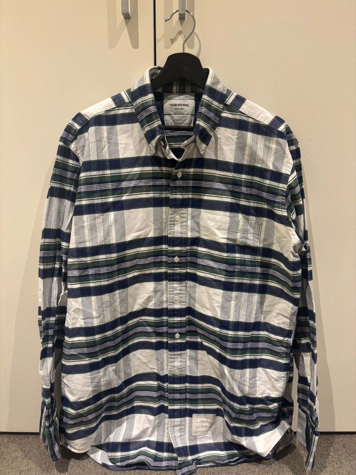 Thom Browne Thom Browne Classic Plaid Oxford Shirt Navy/Green Size US XXL / EU 58 / 5 - 1 Thumbnail