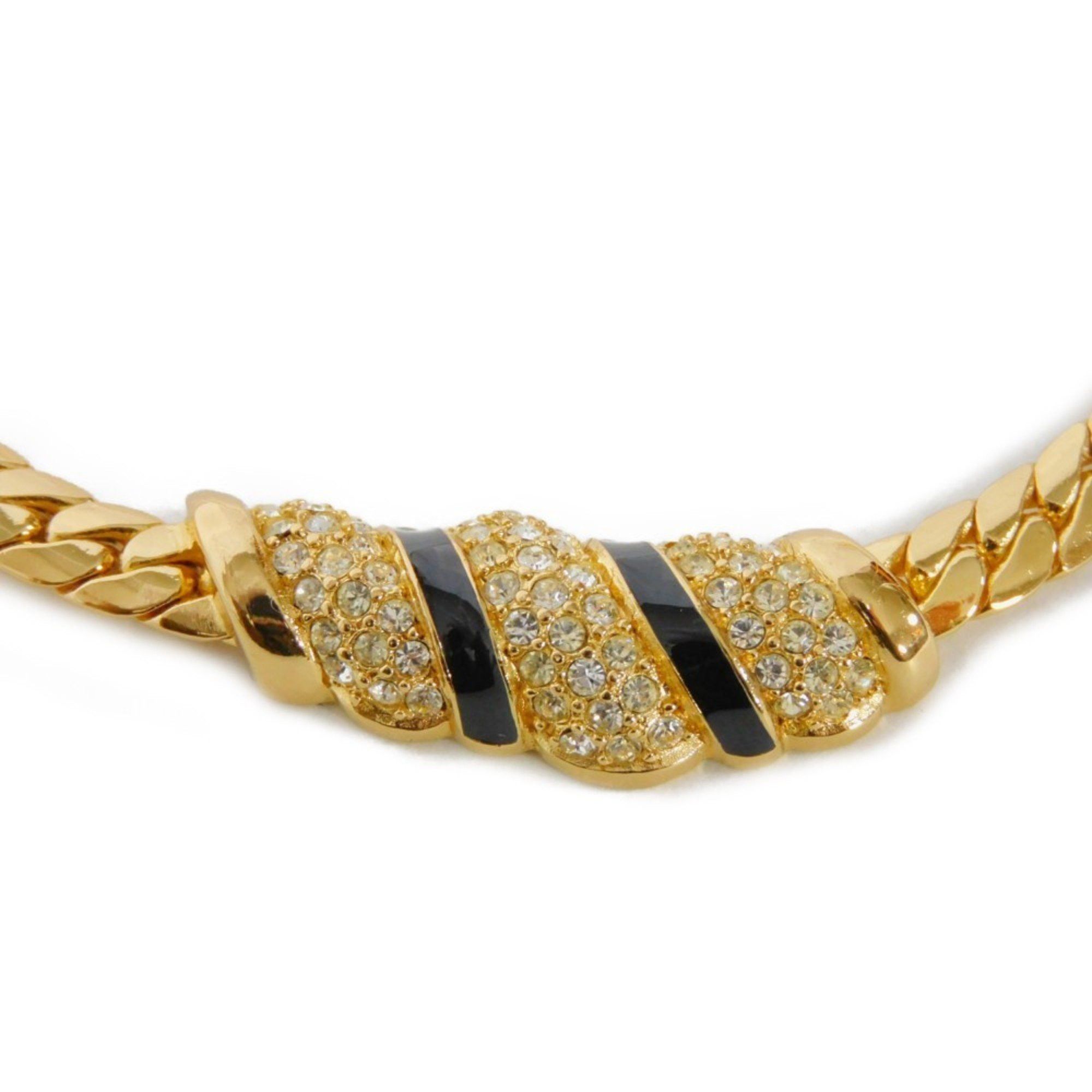 image of Christian Dior Dior Necklace Crystal Shell Motif Choker Rhinestone Snake Chain Plated Women's in Bl