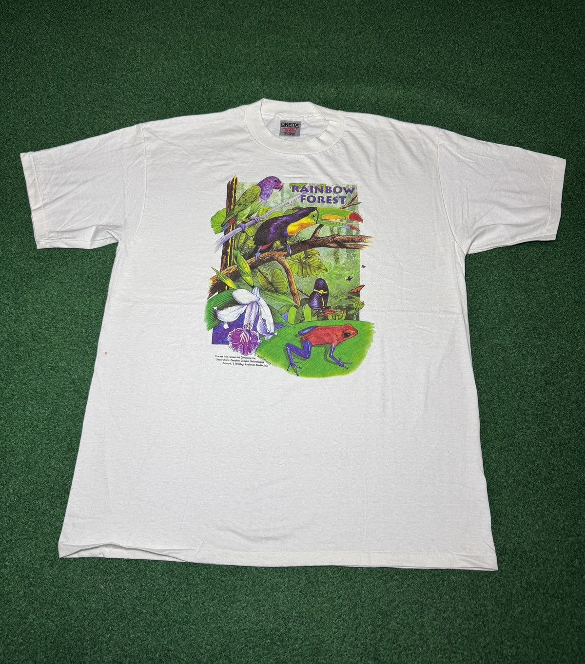 Vintage Rainbow Rain Forest Vintage Tropical Animal Print T Shirt Size US XL / EU 56 / 4 - 1 Thumbnail