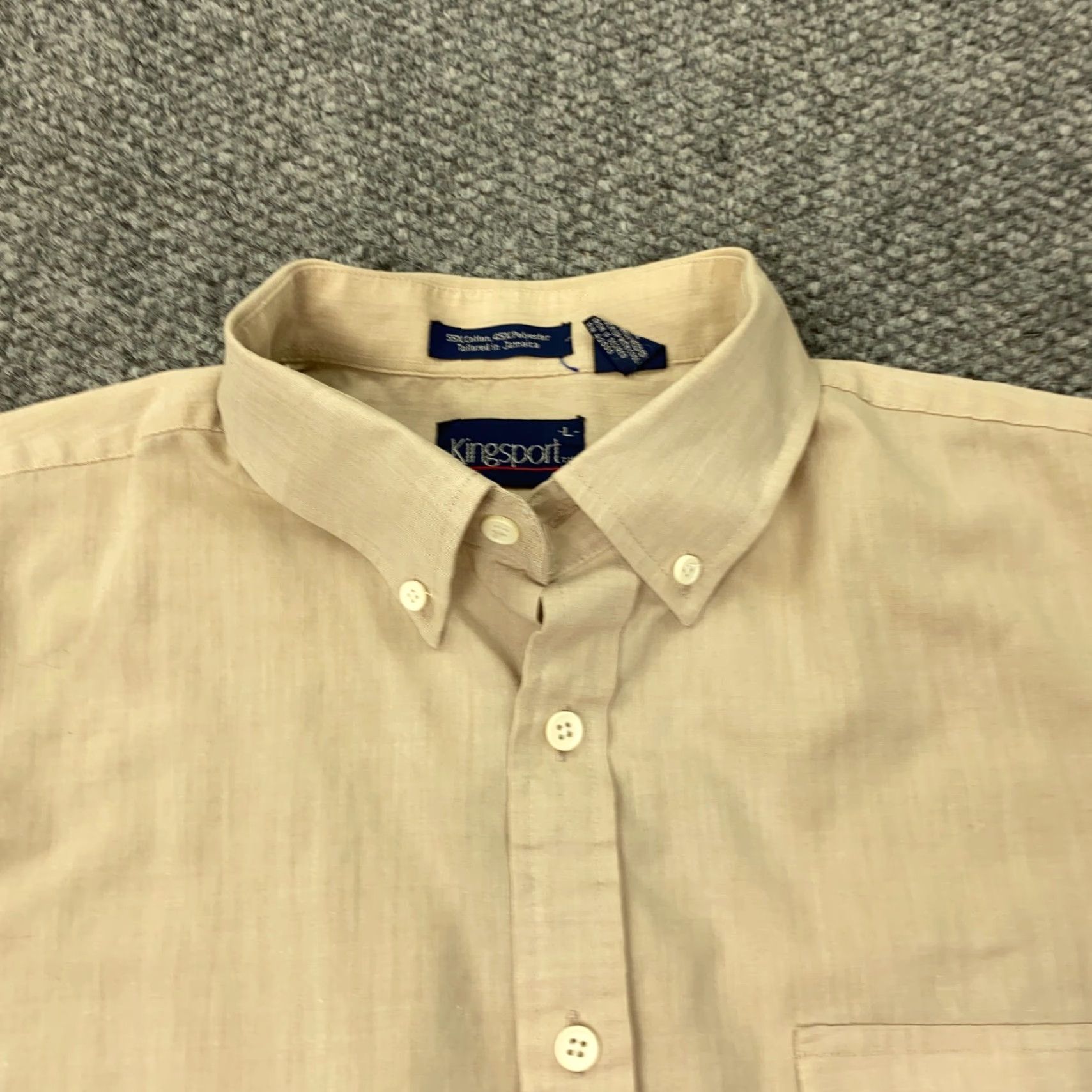 Vintage VINTAGE kingsport Shirt L Beige Short Sleeve Button-Up 70s Retro Casual Mens Size US L / EU 52-54 / 3 - 2 Thumbnail