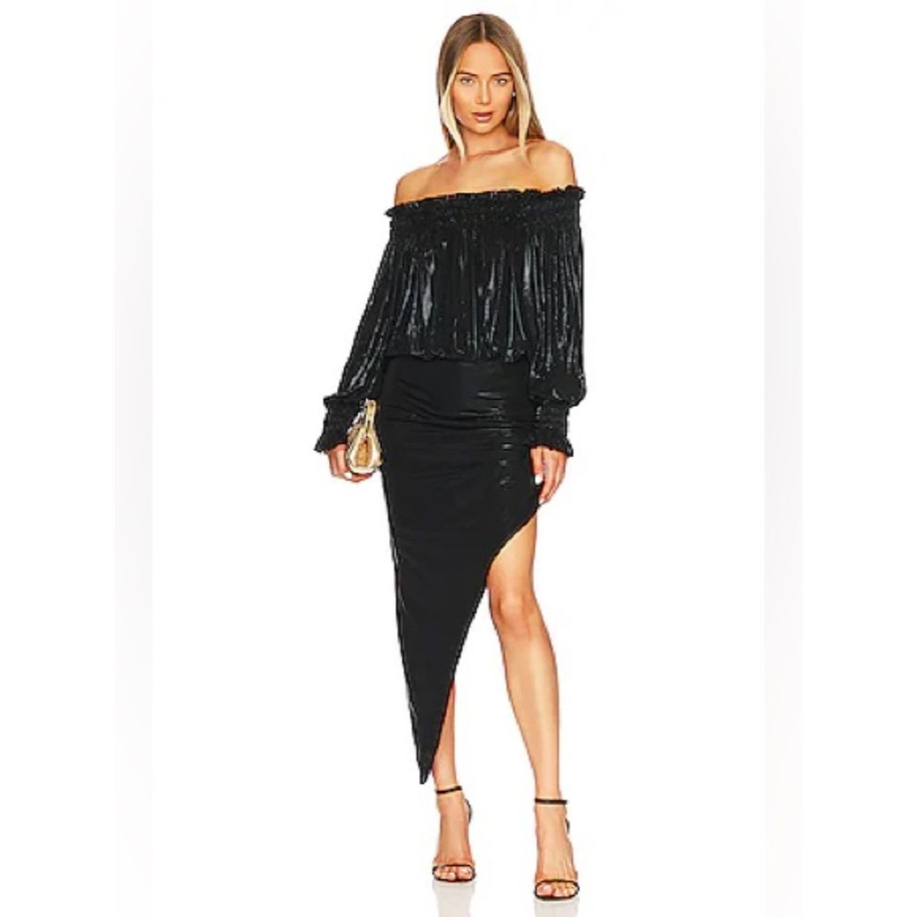 Norma Kamali Norma Kamali Long Sleeve Peasant Side Drape Gown Black Meta Size XS / US 0-2 / IT 36-38 - 1 Thumbnail