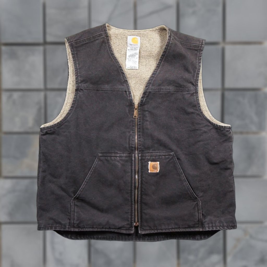 Carhartt VINTAGE Carhartt Jacket Mens XL Black Vest Sherpa Fleece Lined Canvas Workwear Adult Size US XL / EU 56 / 4 - 1 Thumbnail