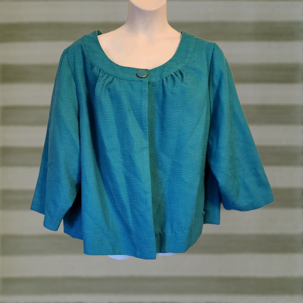 Vintage Jessica London Teal Textured 3/4 Sleeve Jacket 30W Womens Jacket 3/4 Sleeve Solid Teal Size 4XL / US 24-26 - 1 Thumbnail