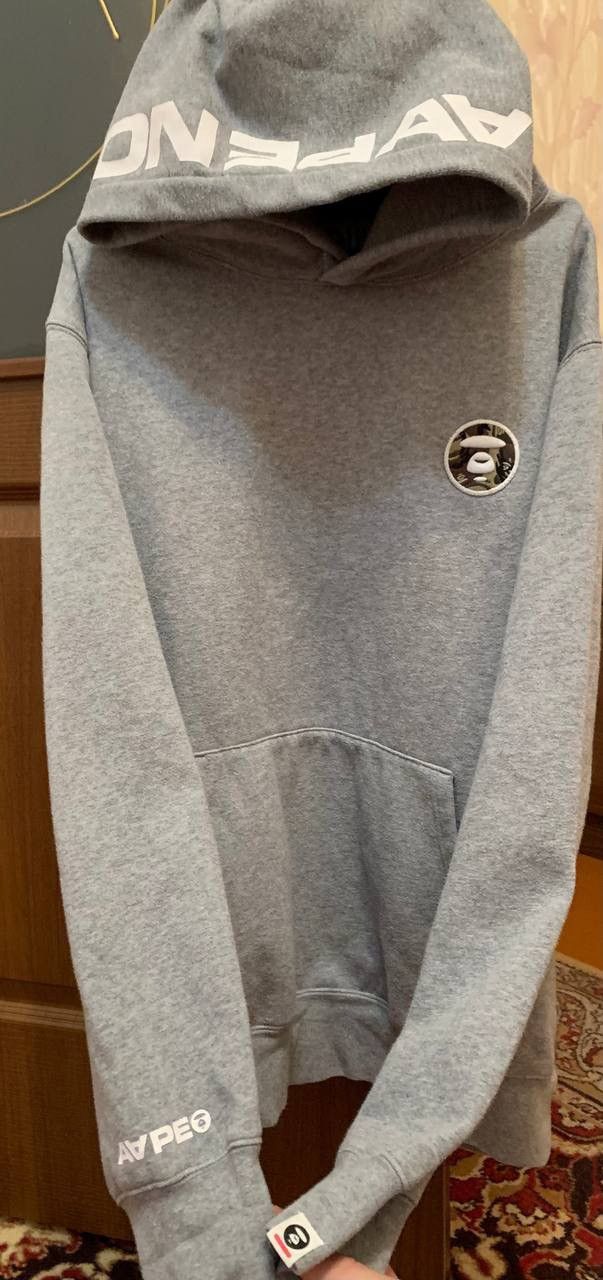 image of Aape Moon Face Pullover Hoodie in Grey, Men's (Size XL)