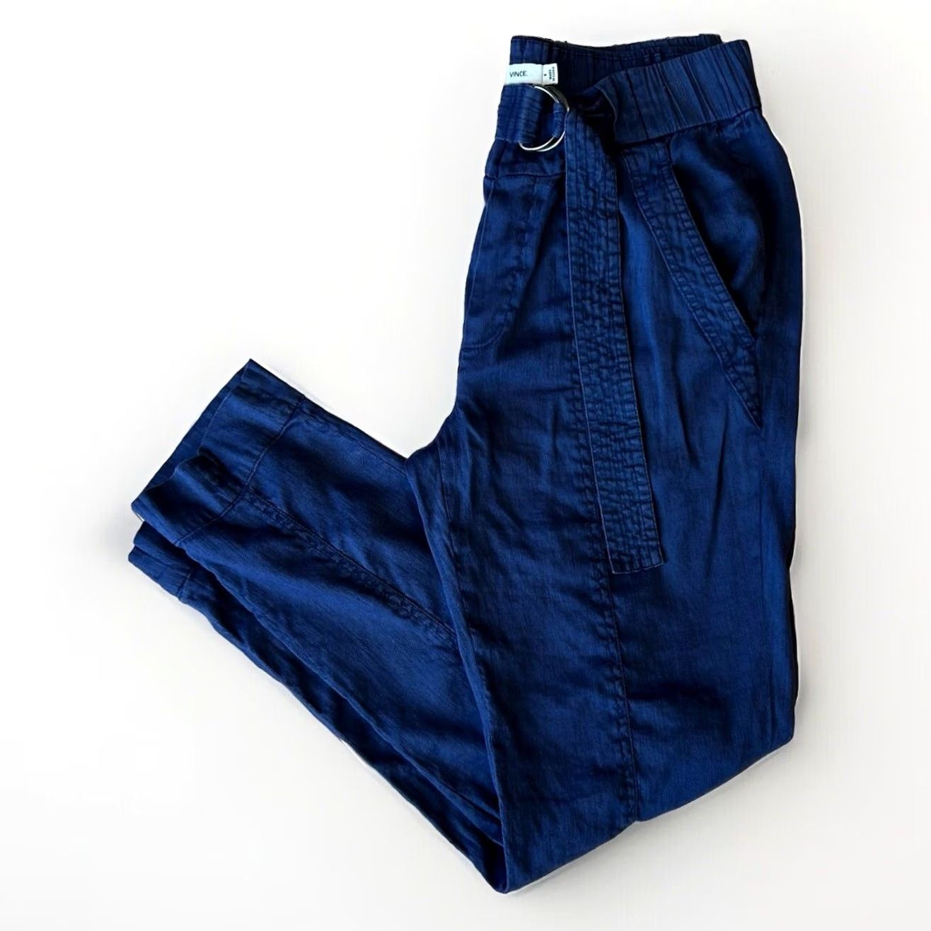 Vince Vince Blue Linen Blend Belted Trousers Slim Pants Women's 6 Size 28" / US 6 / IT 42 - 2 Thumbnail