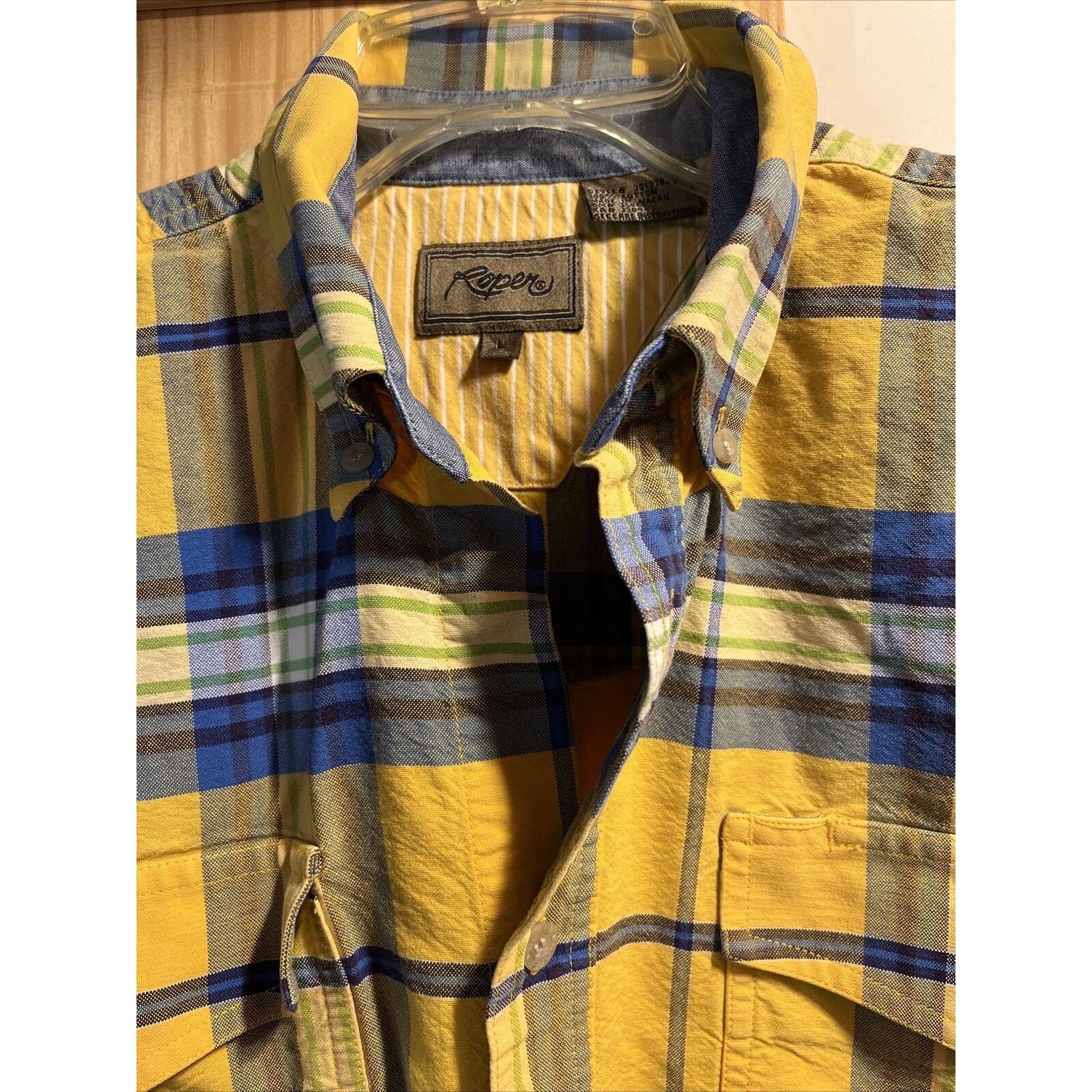 Roper Roper Vintage Men’s L Yellow Plaid LS Cotton Western Shirt Size US L / EU 52-54 / 3 - 6 Thumbnail