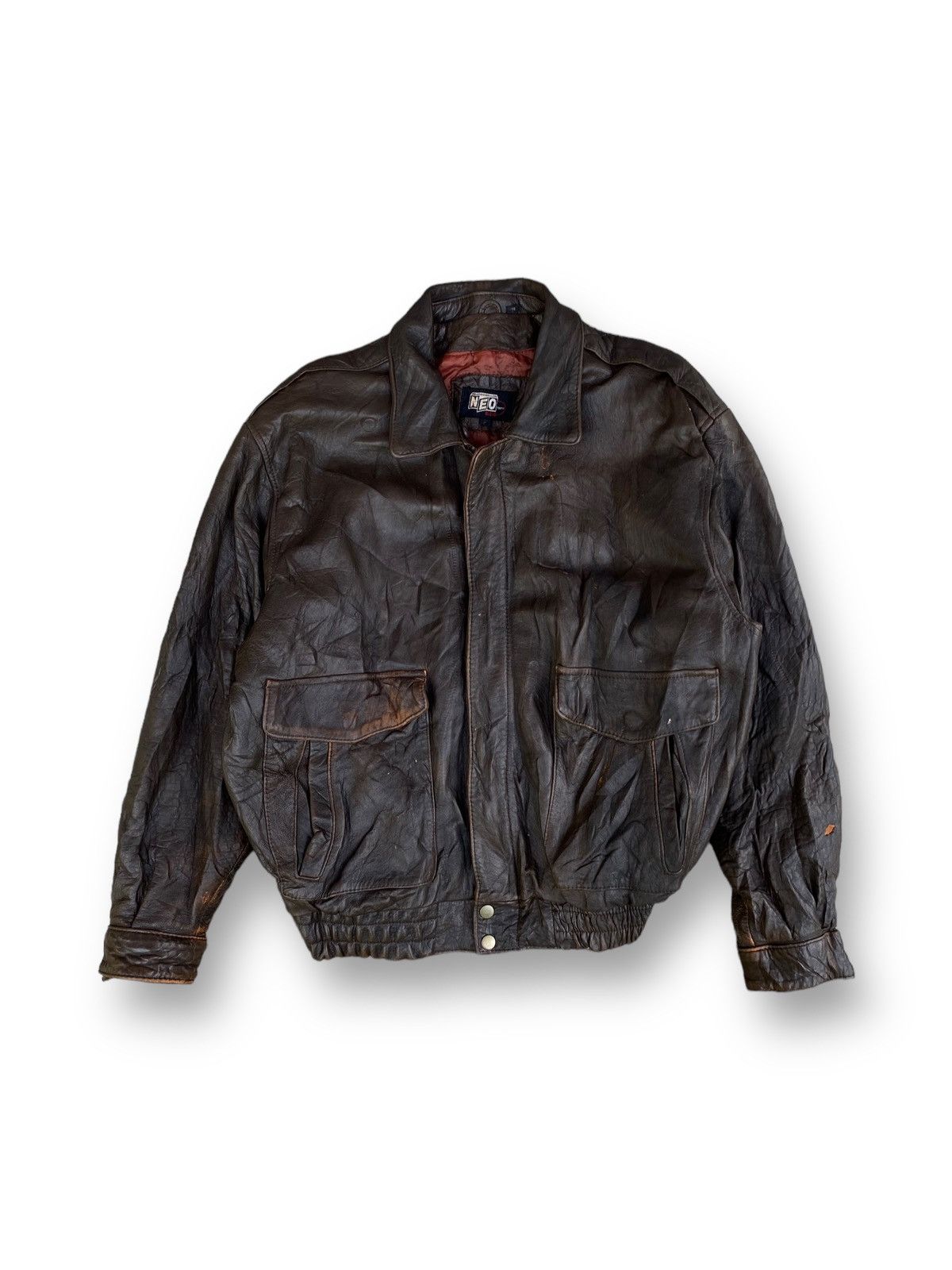 Genuine Leather × Vintage Vintage Bomber Genuine Leather Biker Motorcycle Jacket. #D2 Size US L / EU 52-54 / 3 - 1 Thumbnail