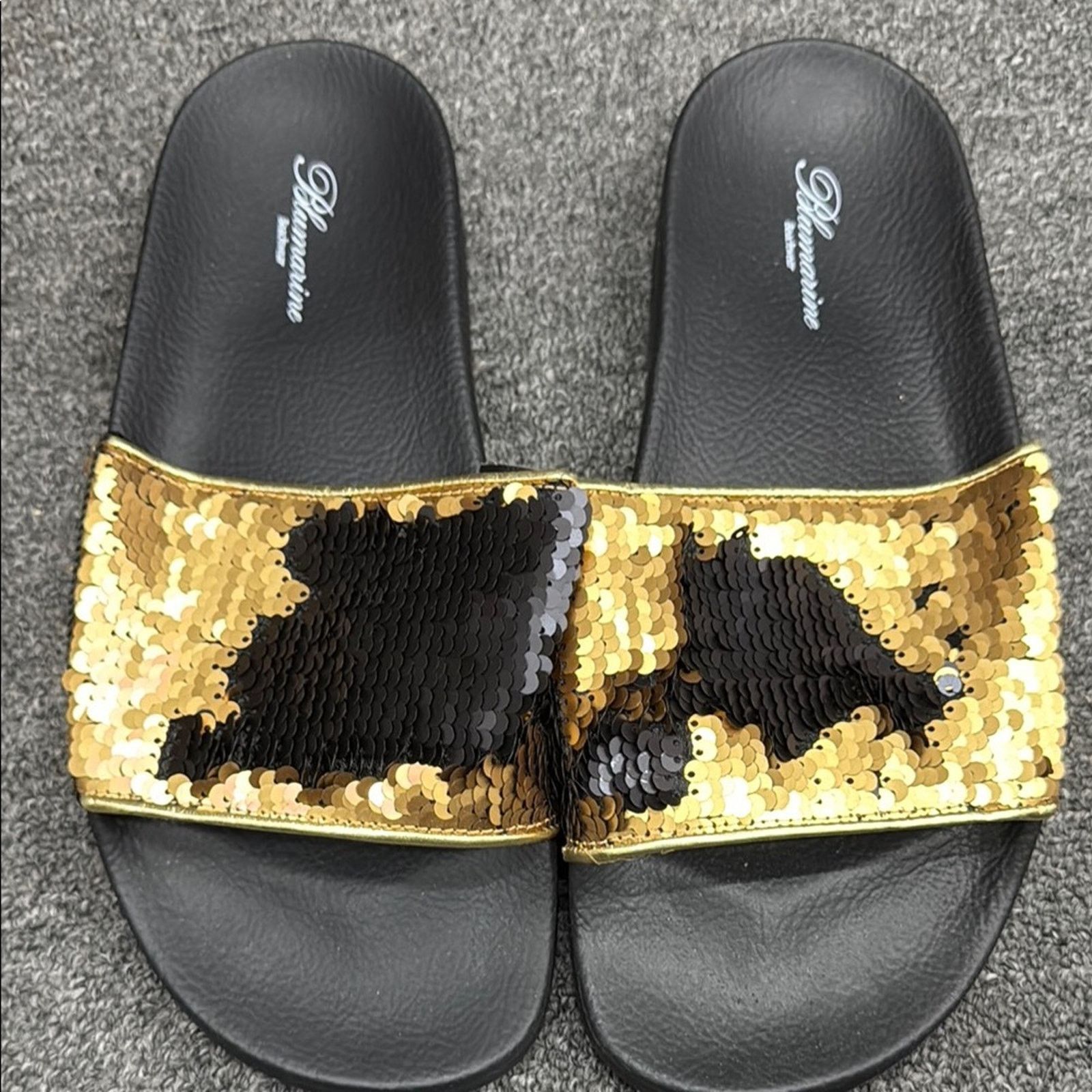 Blumarine NWT Blumarine Gold Sequin Women's Slide Sandals 11 EU 41 Size US 11 / IT 41 - 2 Thumbnail