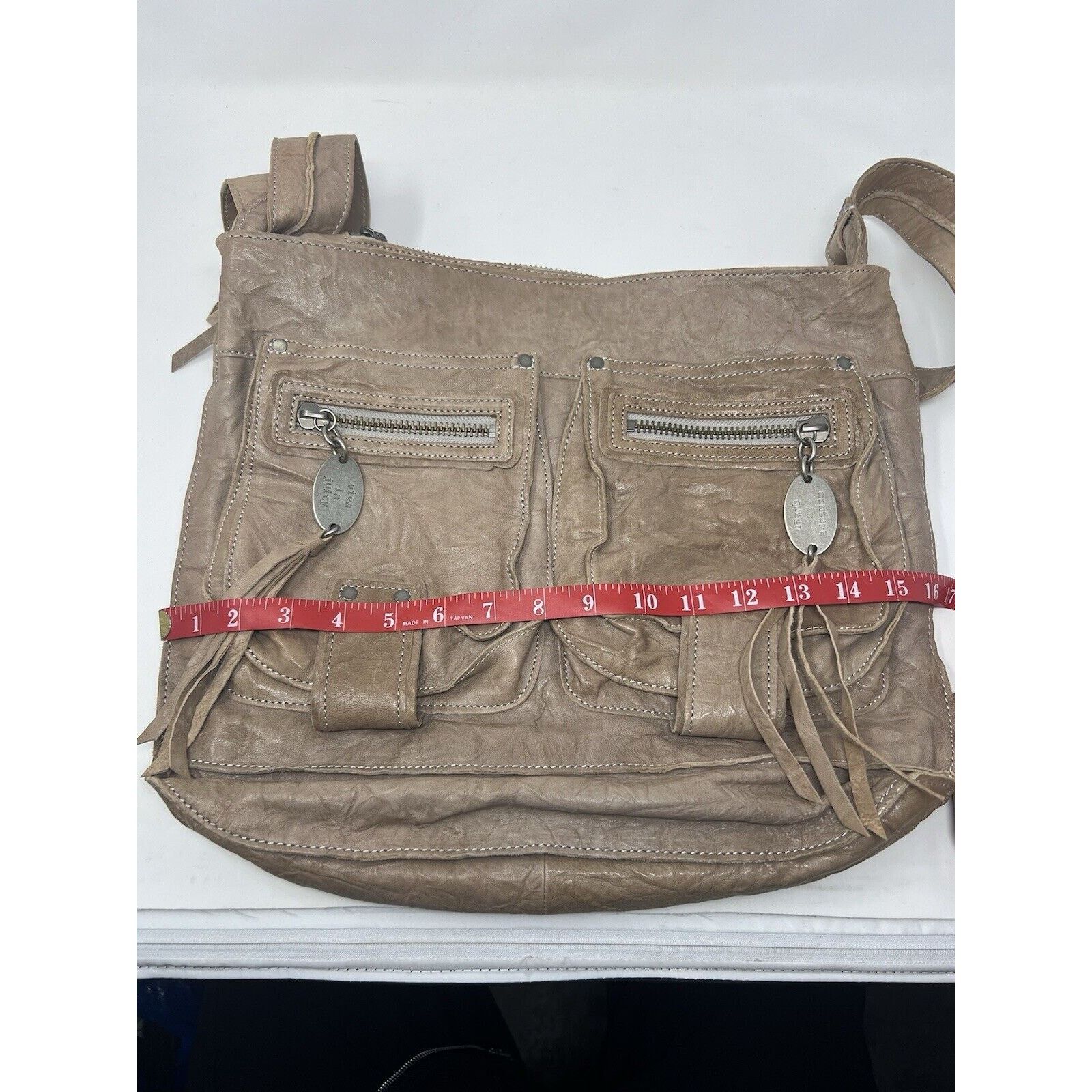 Juicy Couture Juicy Couture Messenger Bag Womens Tan Lamb Leather Tassel Size ONE SIZE - 12 Thumbnail