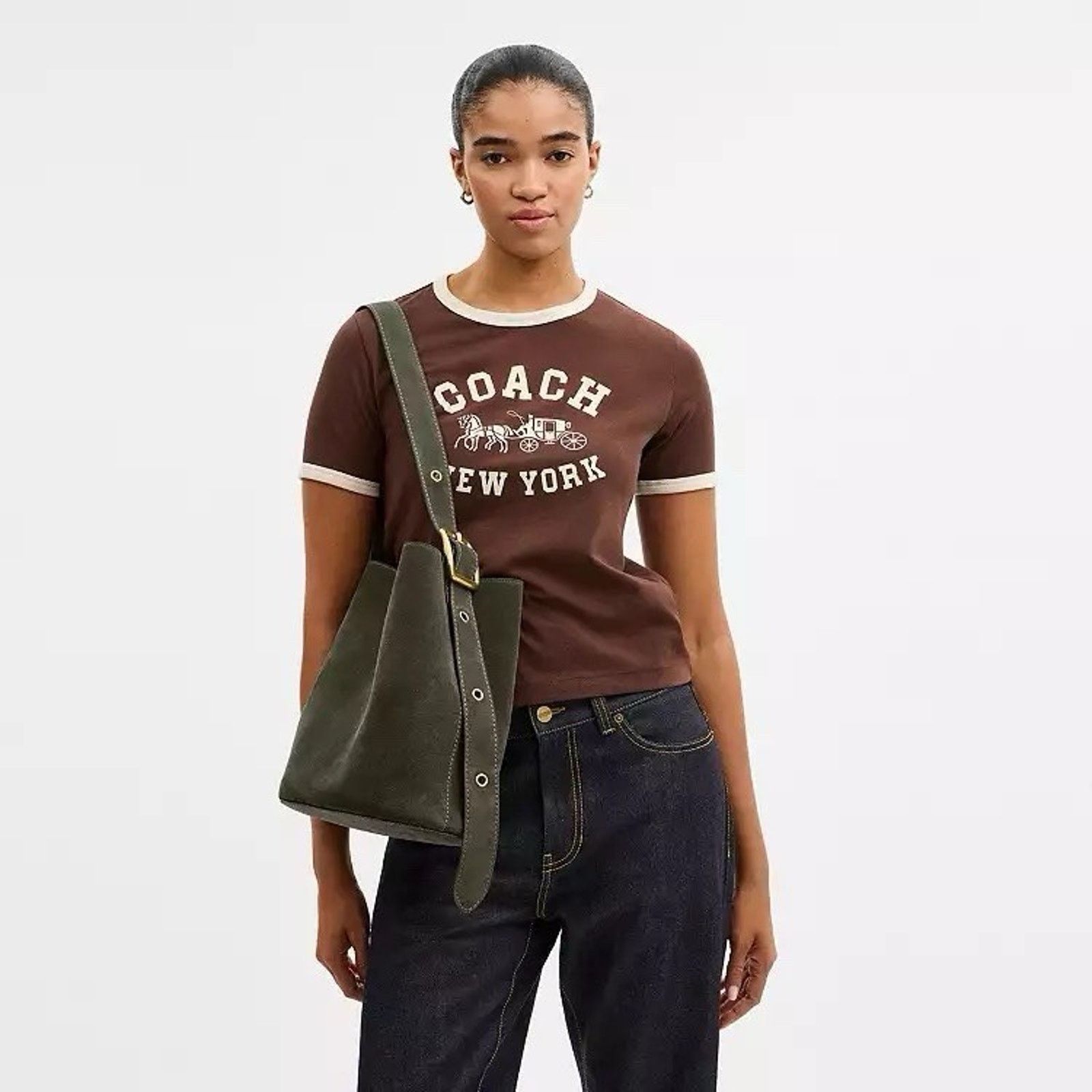Coach NWT Coach Bleecker Bucket Bag CCC24 suede Brass/Olive Size ONE SIZE - 12 Thumbnail