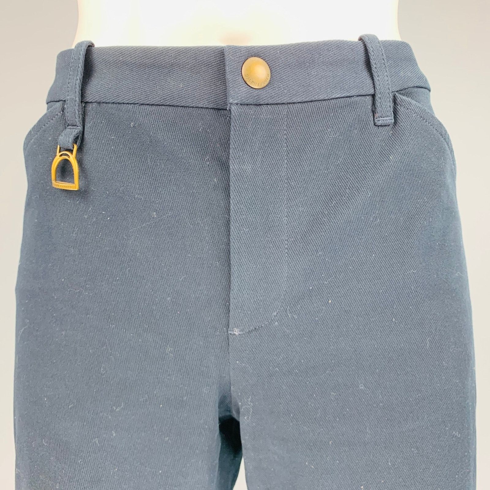 Ralph Lauren Size 8 Navy Cotton Elastane Patchwork Suede Casual Pants Size 30" / US 8 / IT 44 - 2 Thumbnail
