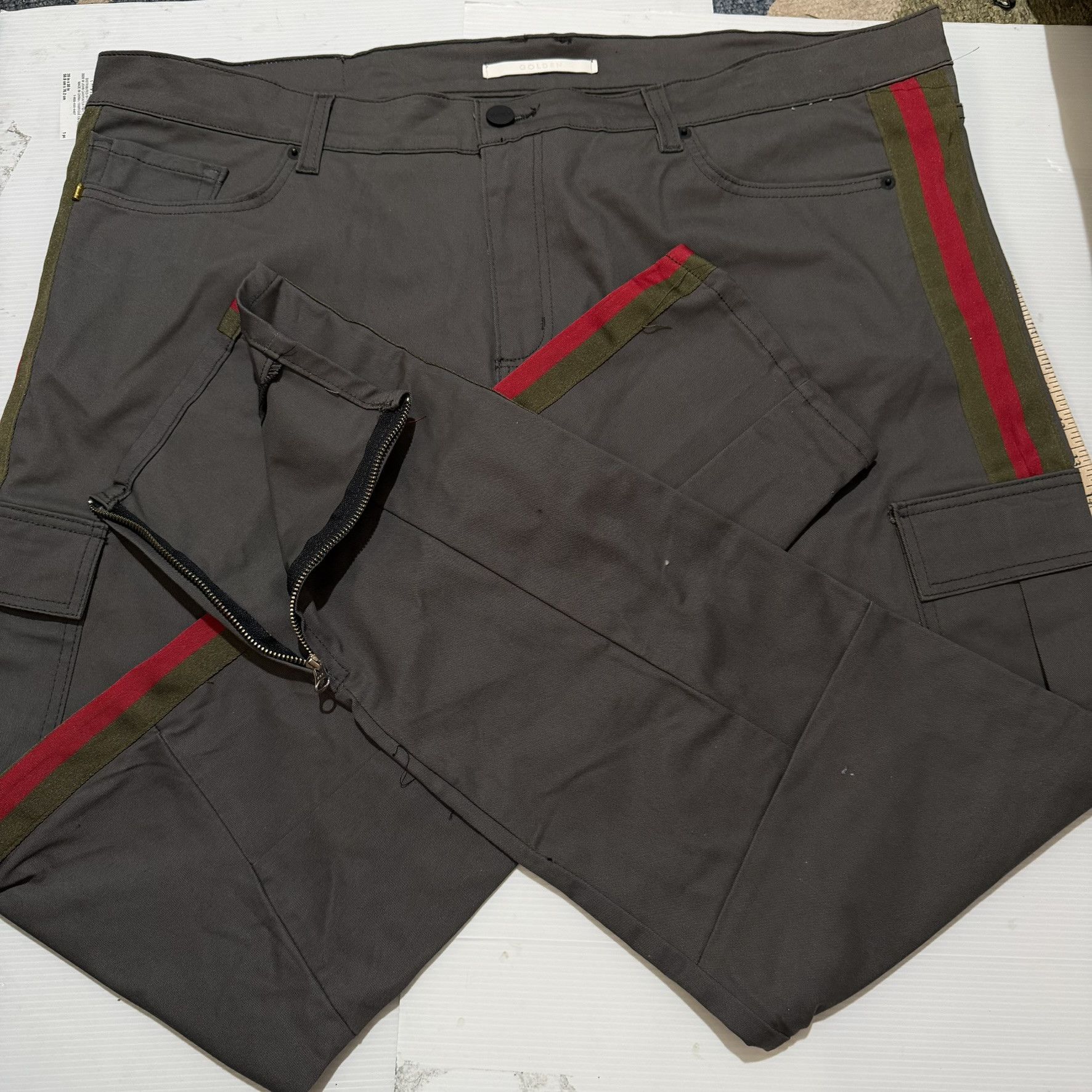 Golden Denim GDFG Custom Stacked Utility Cargo Pants w/Red/GreenStripes Size US 44 / EU 60 - 2 Thumbnail