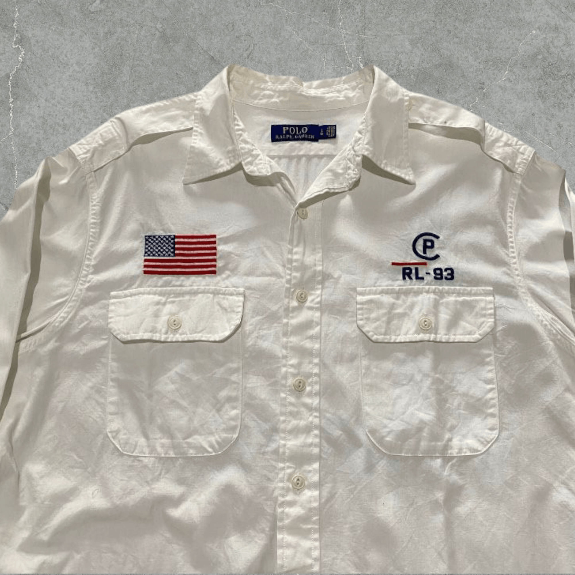 Polo Ralph Lauren × Ralph Lauren × Vintage Ralph Lauren Polo Shirt White Button Up USA American Flag RL Size US XL / EU 56 / 4 - 4 Thumbnail