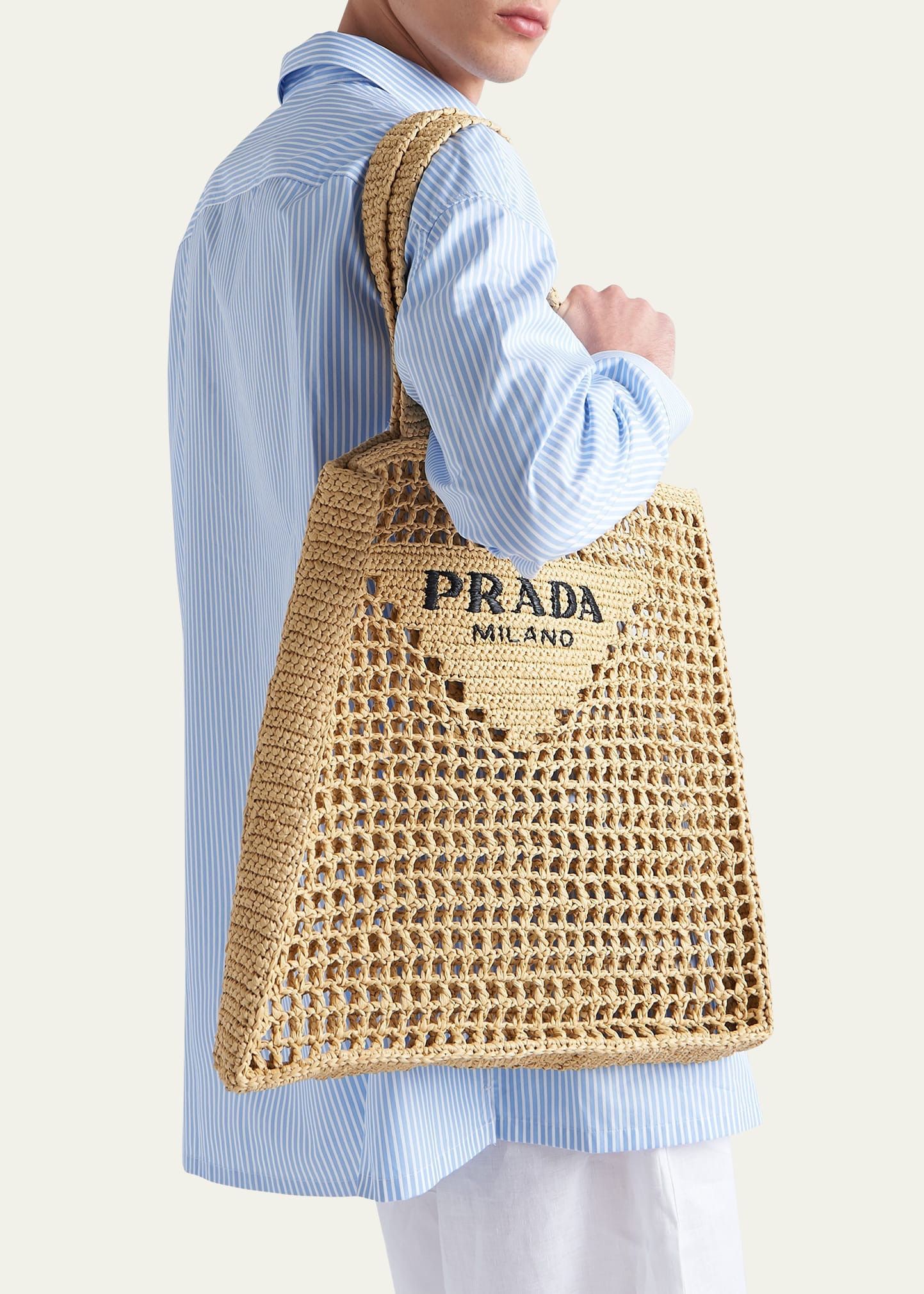 Prada PRADA crochet raffia triangle logo tote bag - lime green Size ONE SIZE - 17 Thumbnail