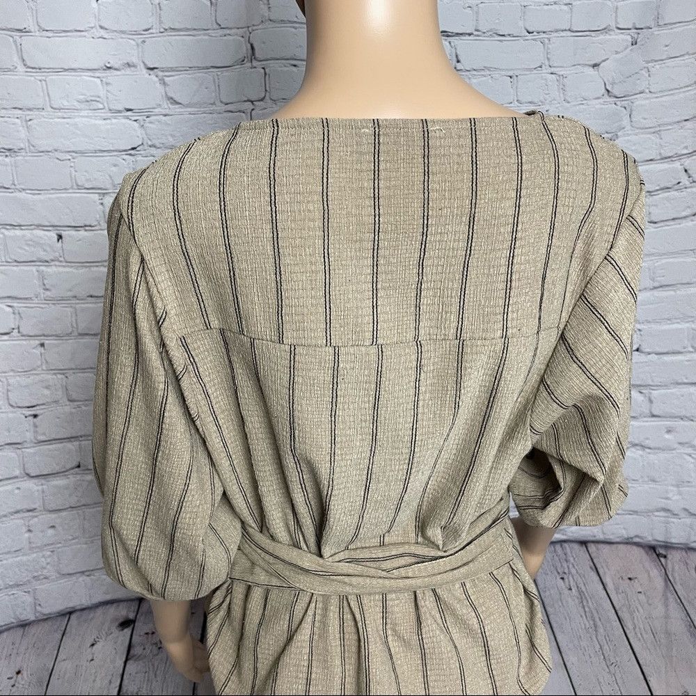 Zara Zara Trafaluc Puff Sleeve Beige Stripes Waist Tie Top Size Size M / US 6-8 / IT 42-44 - 9 Thumbnail