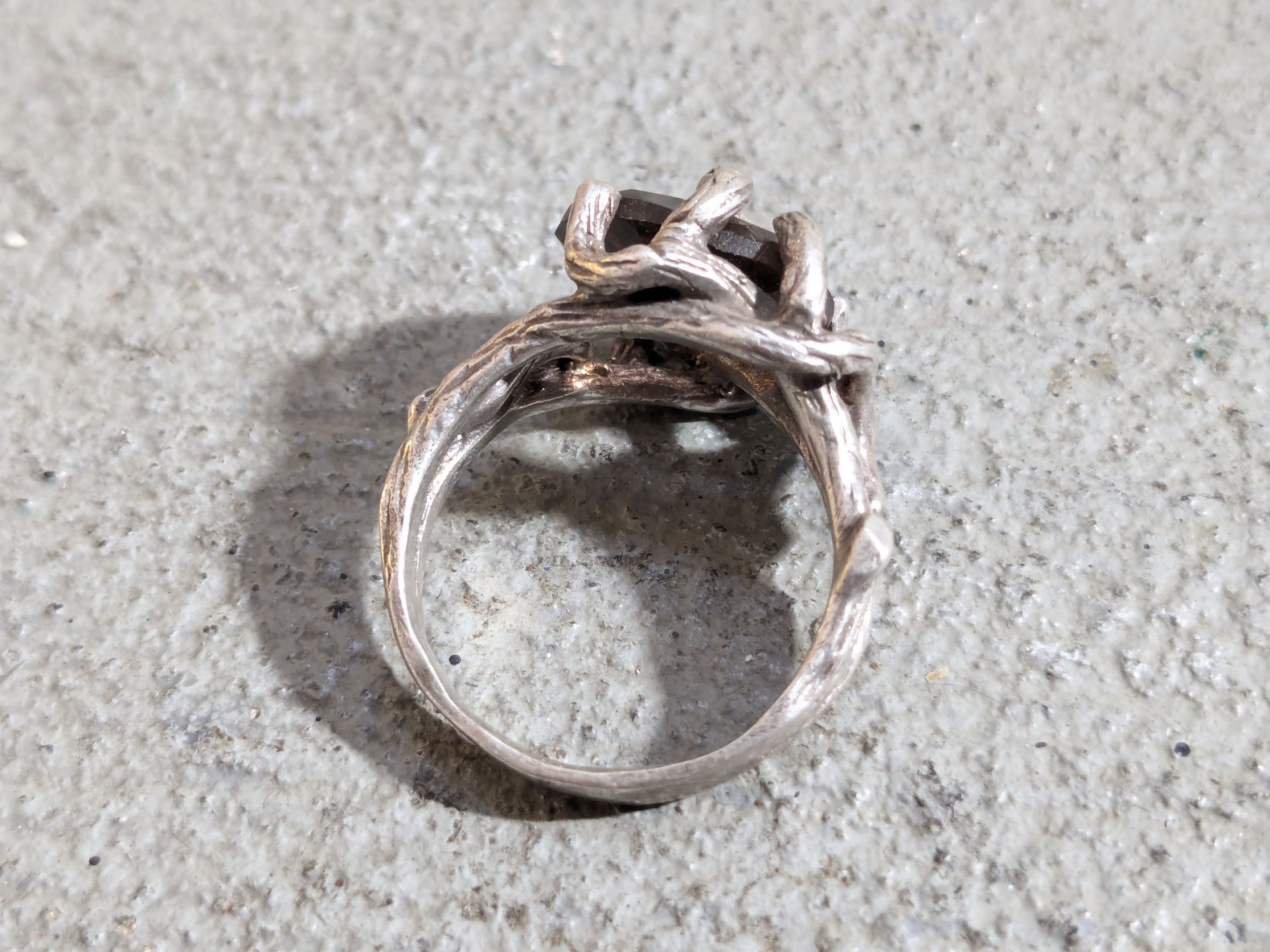 Vintage Vintage Sterling Silver Ring Smoky Quartz 8.25 Brutalist Size ONE SIZE - 6 Thumbnail