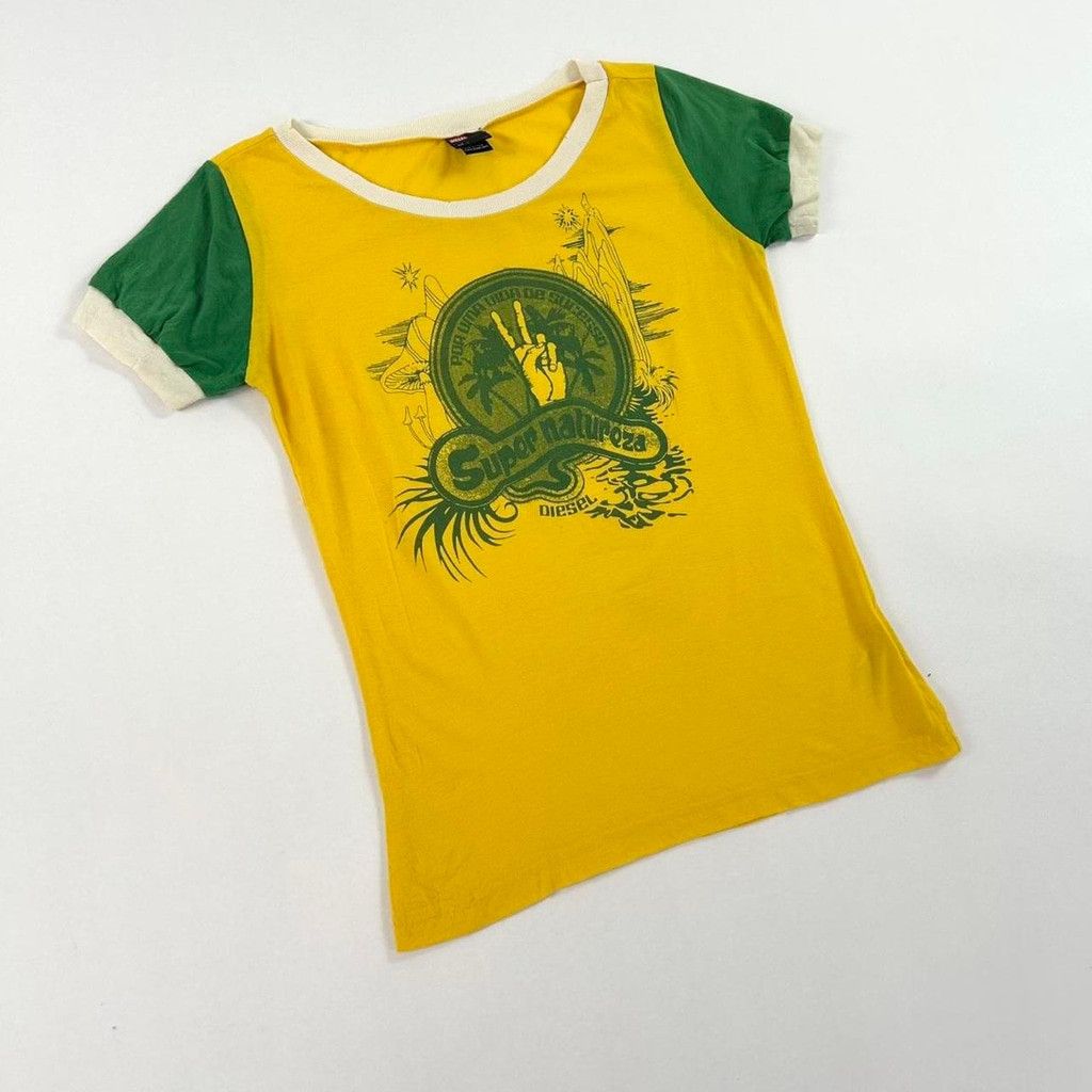 Diesel y2k Diesel yellow and green 'Super Natureza' tshirt Size L / US 10 / IT 46 - 1 Thumbnail