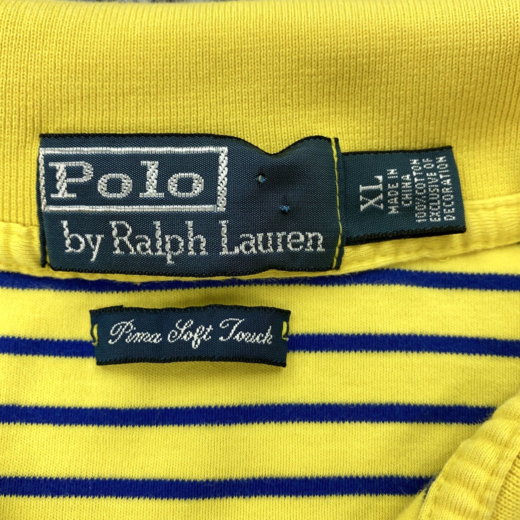 Polo Ralph Lauren Polo Ralph Lauren Yellow Blue Striped Polo Shirt Men's XL Pima Soft Touch Classic Size US XL / EU 56 / 4 - 4 Thumbnail