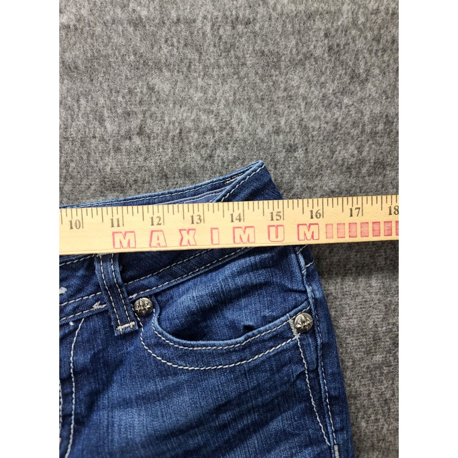 Miss Me Miss Me Jeans Womens 29 Regular Bootcut Distressed Embroidered Rhinestone Cowgirlcore Jeans Size 29" - 4 Thumbnail