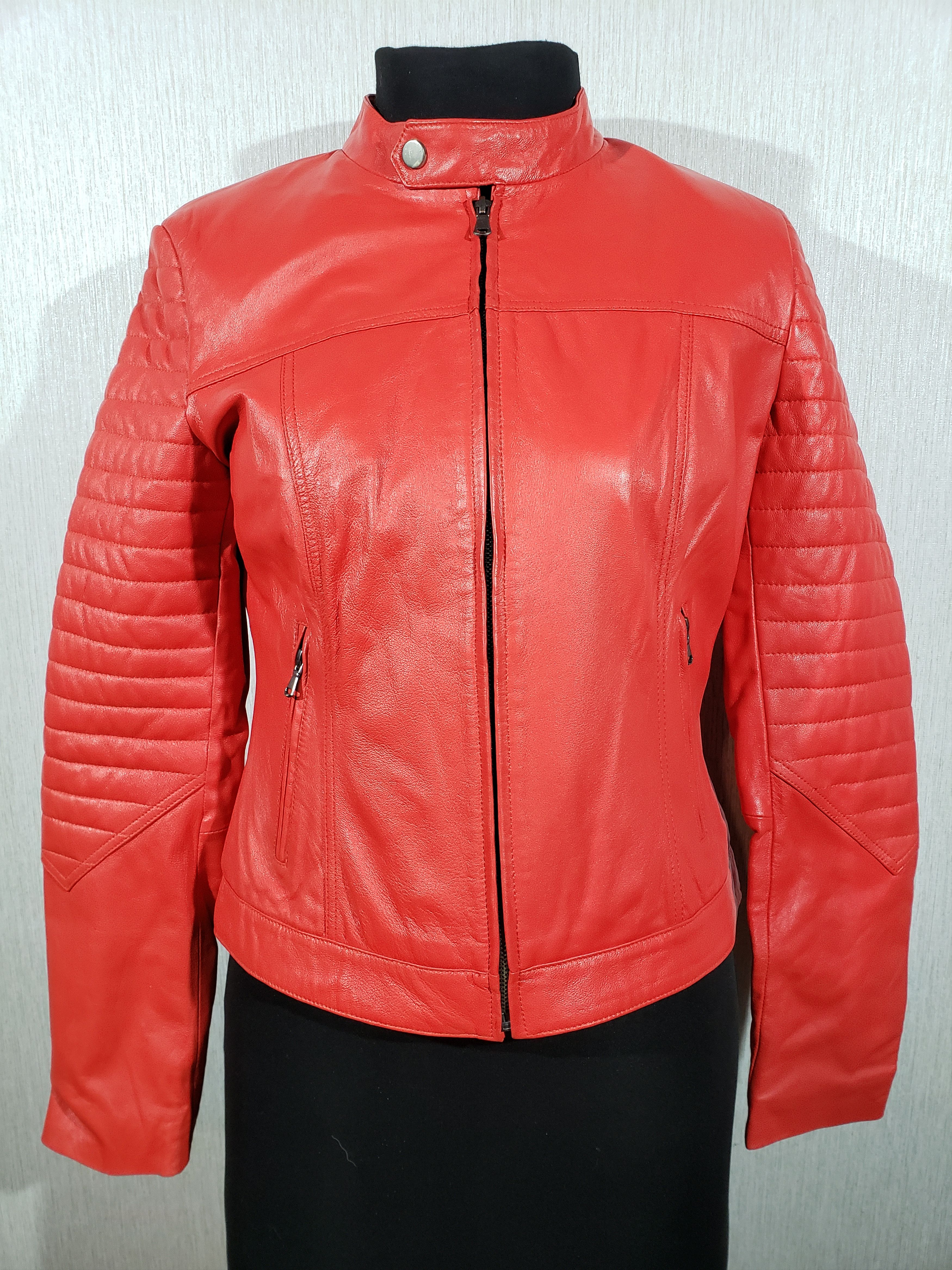 image of Art Sporty Red Leather Women's Jacket (Size Medium)