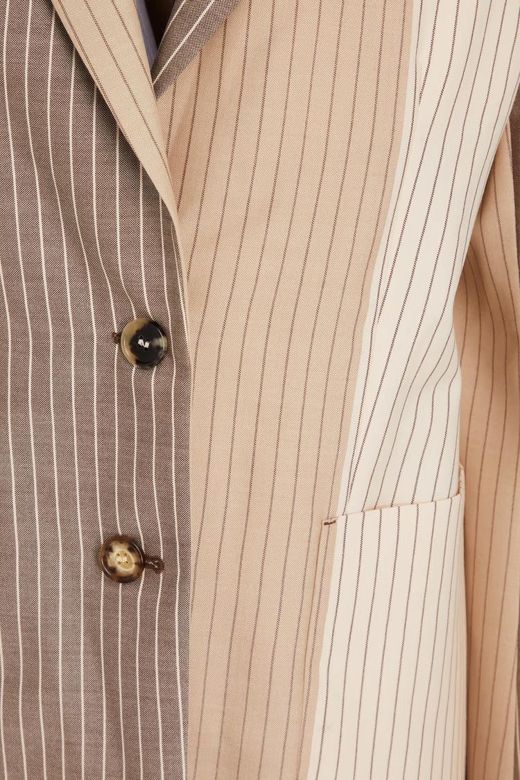 Marni oc11z0525 Color Block Pinstriped Wool Blazer in Mushroom Size XL / US 12-14 / IT 48-50 - 4 Thumbnail
