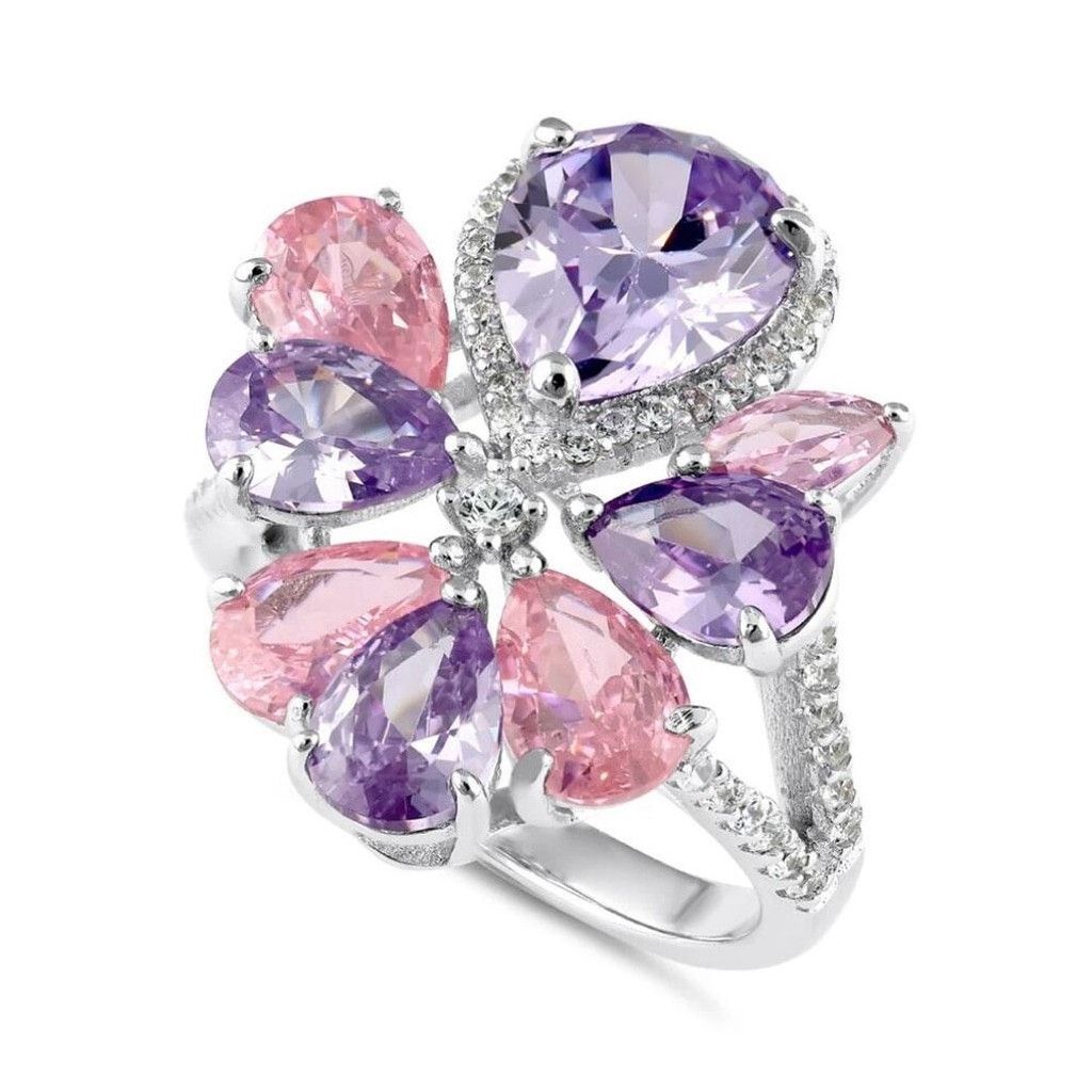 Other Sterling Silver Pink and Lavender CZ Cluster Ring Size 6 New Size ONE SIZE - 1 Thumbnail