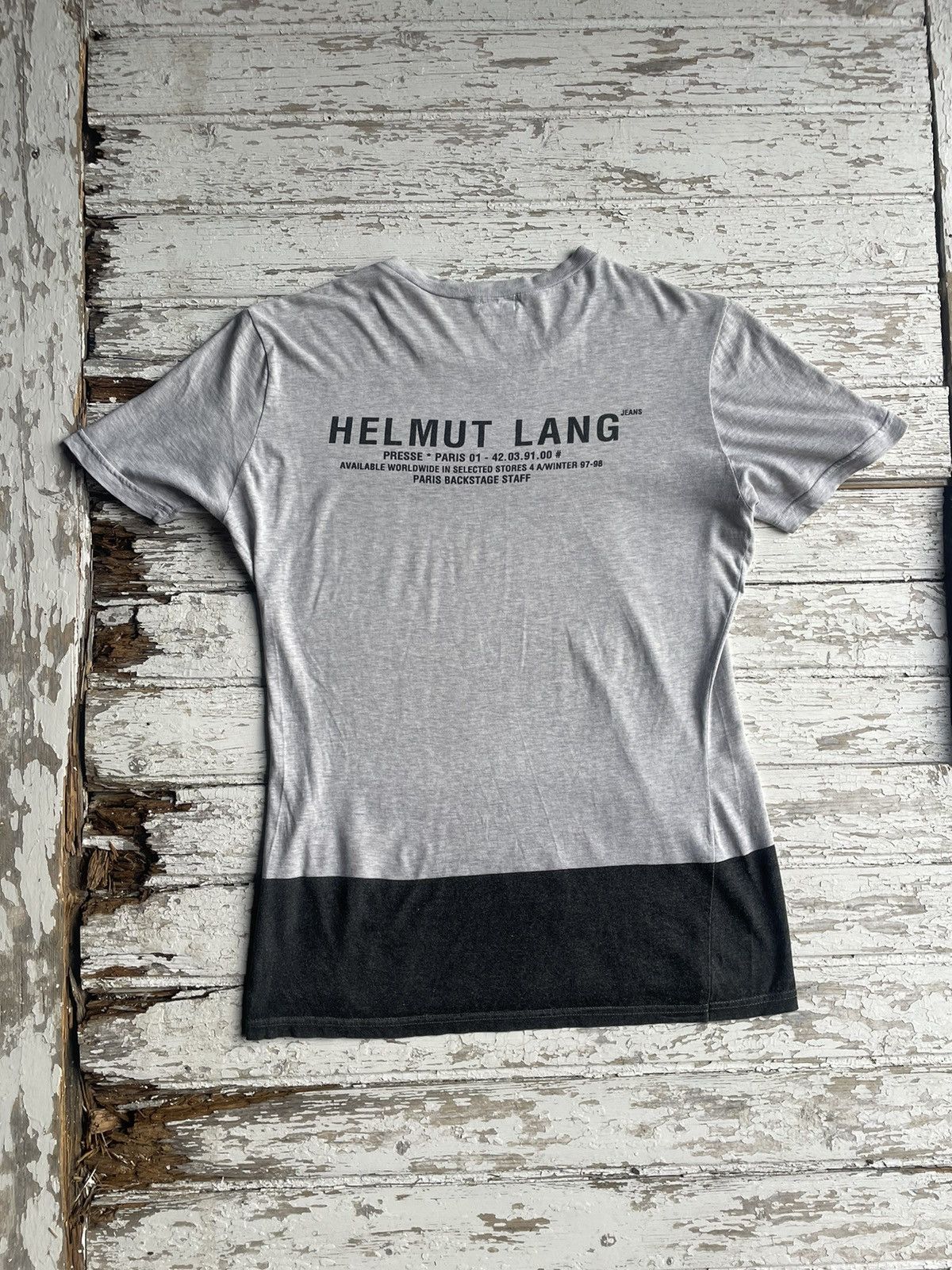 image of Aw97 Helmut Lang Staff Stripe Tee Size L in Grey, Men's