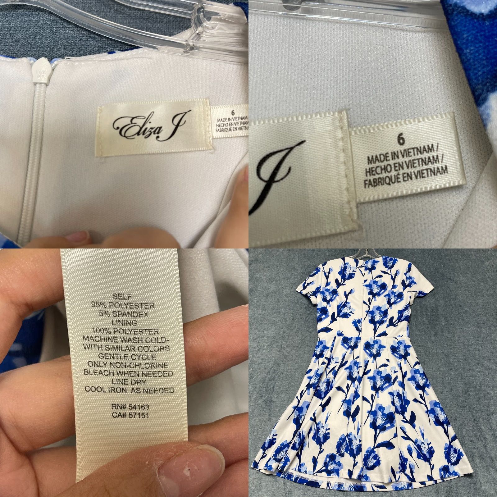 Vintage VINTAGE Eliza J Fit & Flare Soft Dress Womens 6 White Blue Floral Lined Party Wear Size M / US 6-8 / IT 42-44 - 8 Thumbnail