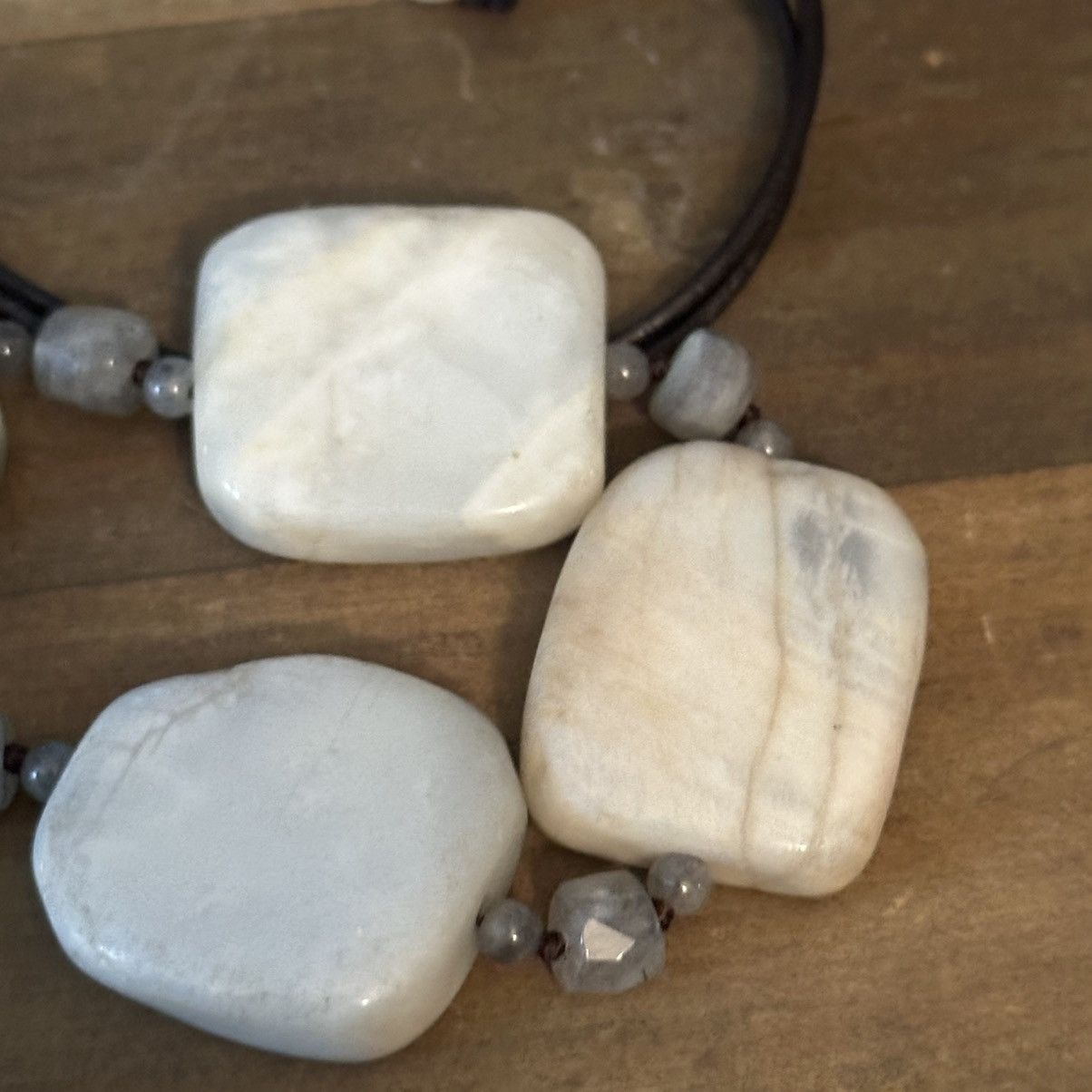 Vintage Vintage flat agate stones leather cord necklace Size ONE SIZE - 4 Thumbnail