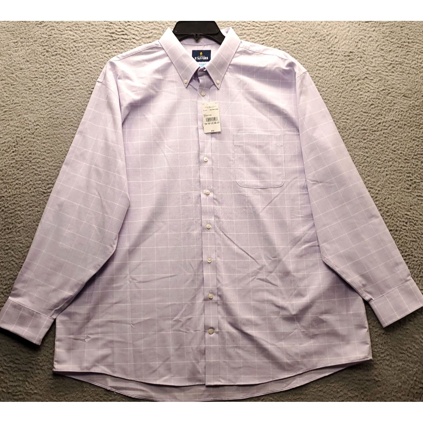 Stafford Stafford Mens Dress Shirt 2XL Multi Orchid Plaid Button-Down Collar, Breathable, Easy Care, Pockets, Cotton, Big & Tall, NWT Size 48R - 2 Thumbnail