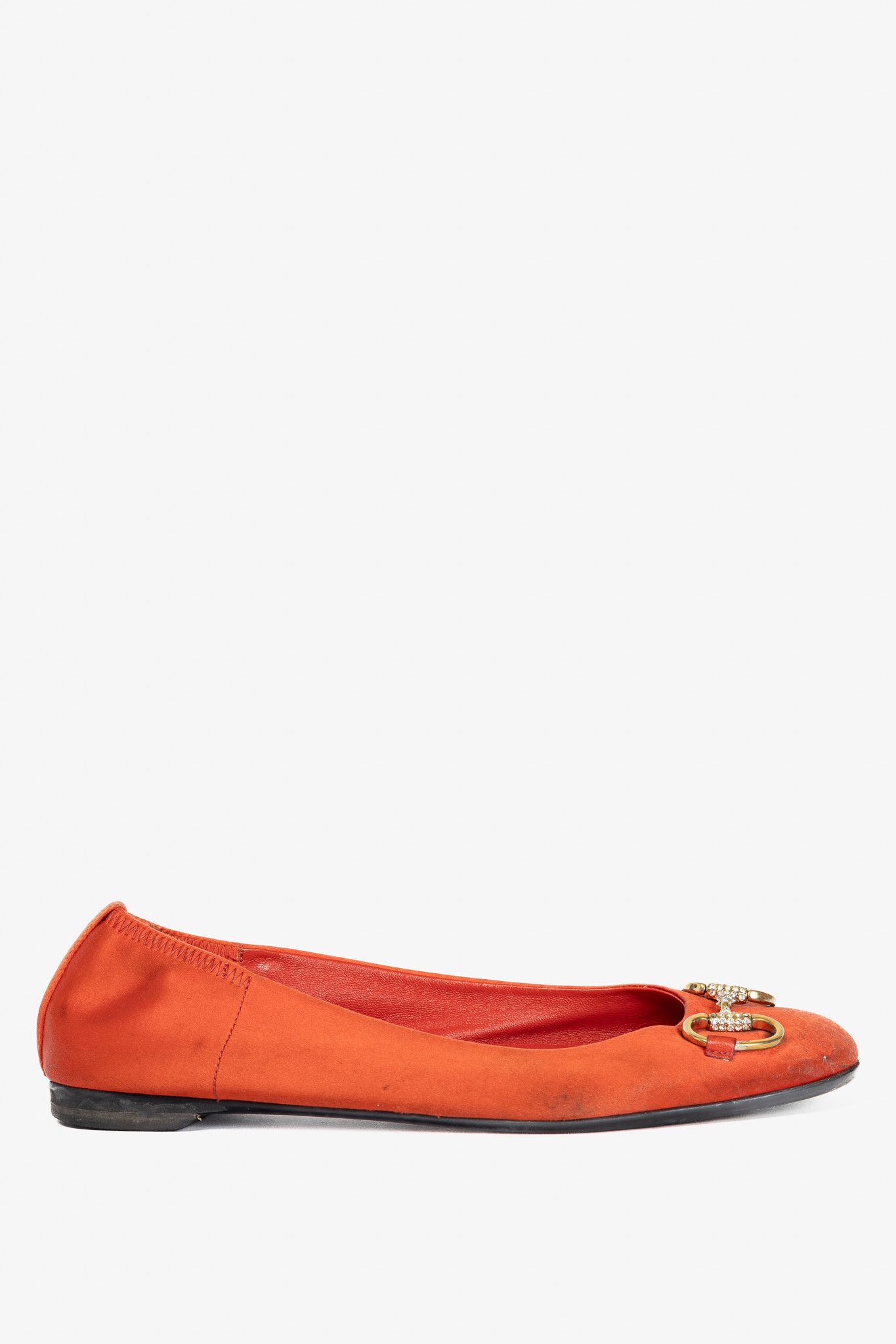Gucci Gucci Orange Satin Crystal-Horsebit Ballet Flats Size US 8.5 / IT 38.5 - 2 Thumbnail