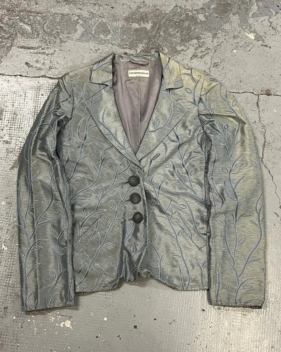 Emporio Armani SS2005 Emporio Armani Tree Branches Blue Silver Suit Jacket Size XS / US 0-2 / IT 36-38 - 2 Thumbnail