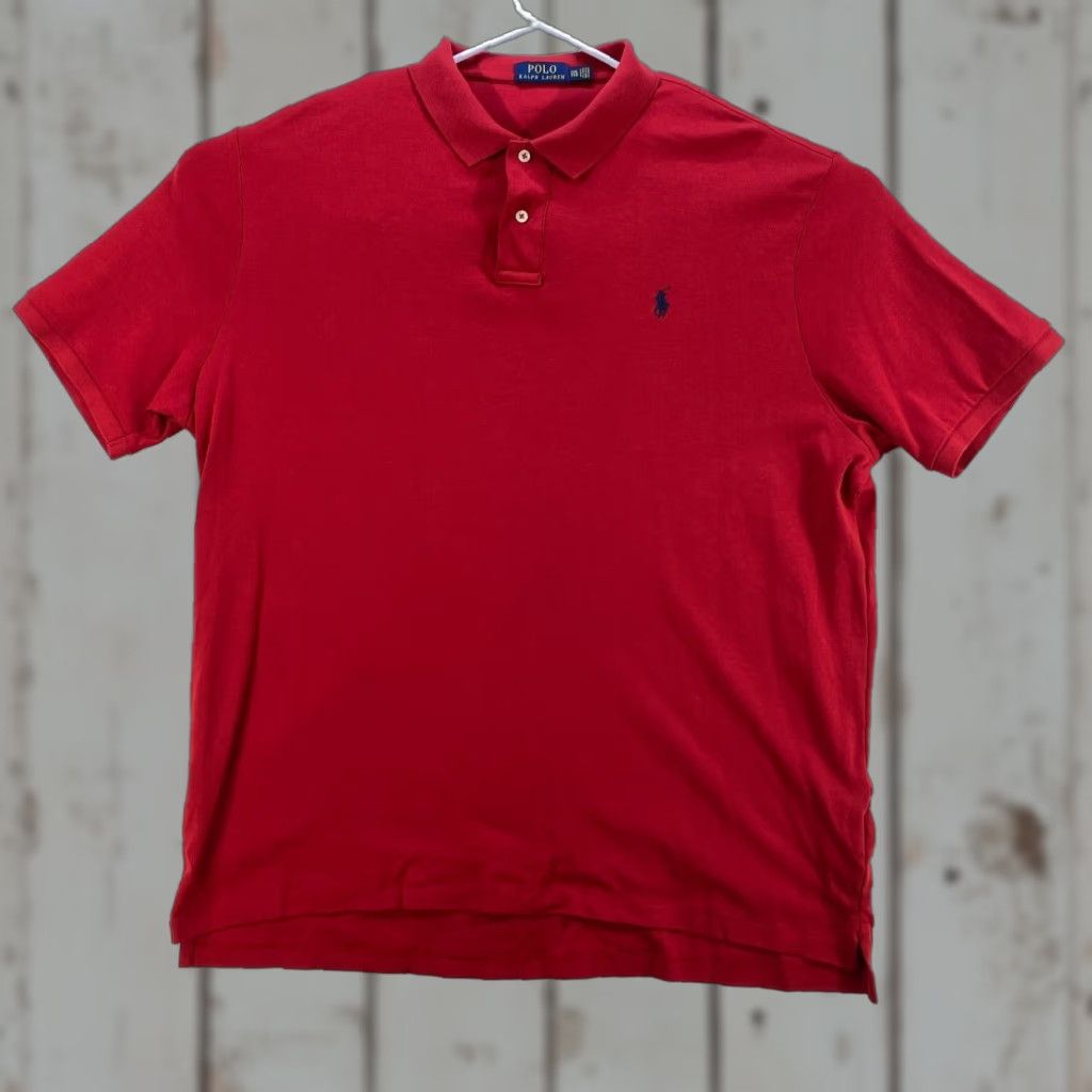 Polo Ralph Lauren Polo Ralph Lauren Mens XXL Shirt Red Short Sleeve 100% Cotton Polo by Ralph Lauren Embroidered Logo Pony Red Blue Decade 90s Size US XXL / EU 58 / 5 - 1 Thumbnail