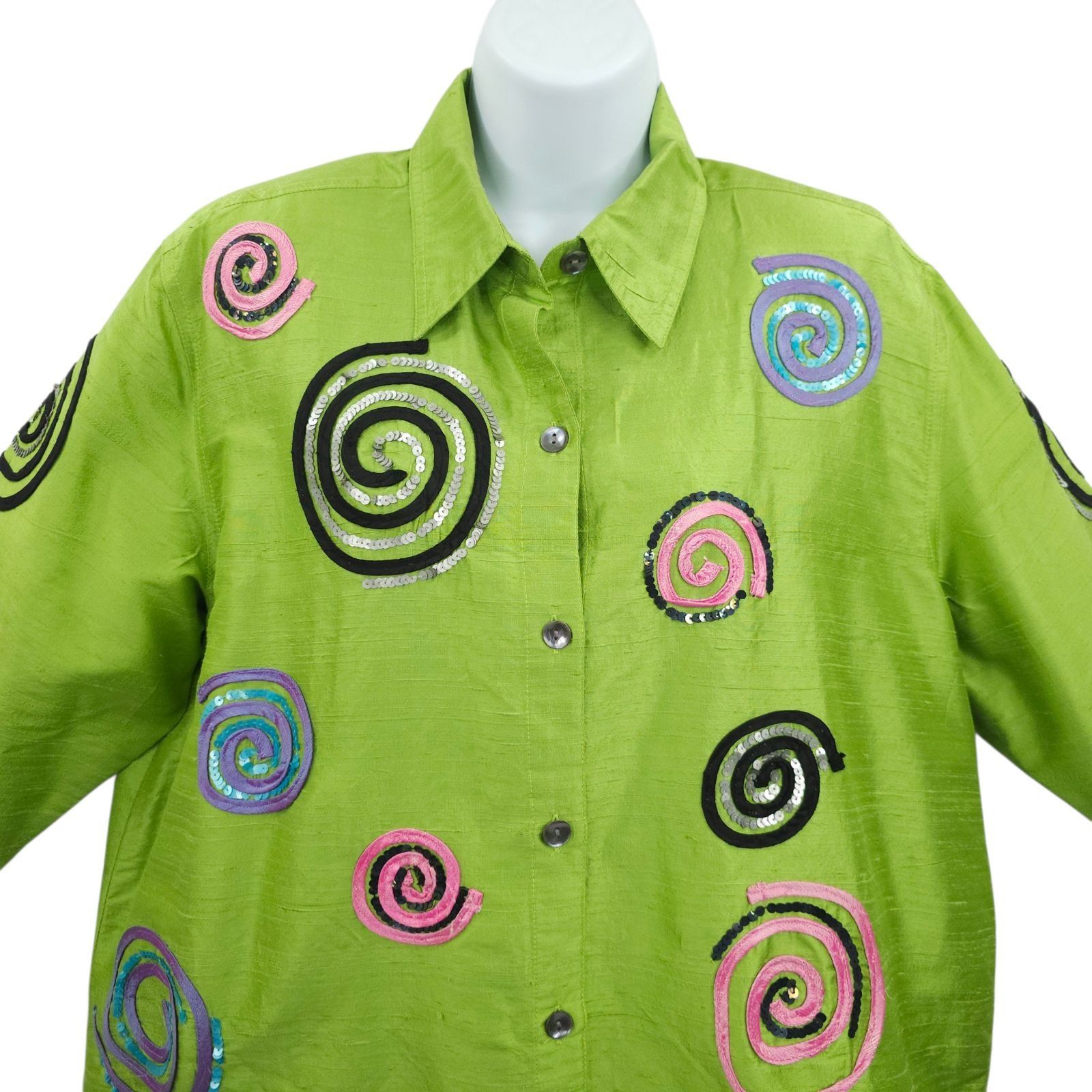 Other Bleu Bayou Jacket Tank 2pc Set L Lime Green Silk Sequin Size L / US 10 / IT 46 - 14 Thumbnail