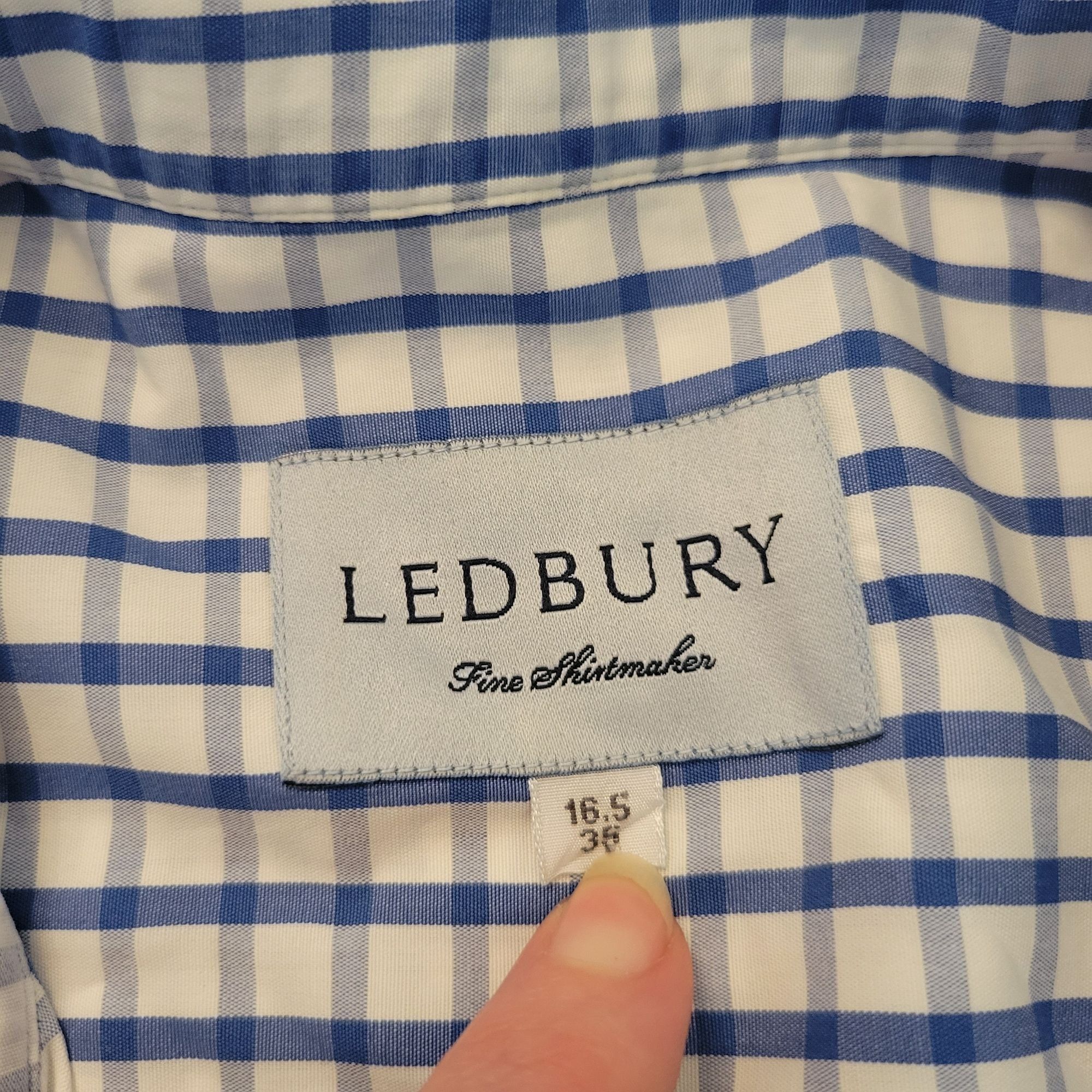 Ledbury Ledbury Blue White Check Long Sleeve Button Up Shirt 16.5/36 Size US L / EU 52-54 / 3 - 3 Thumbnail