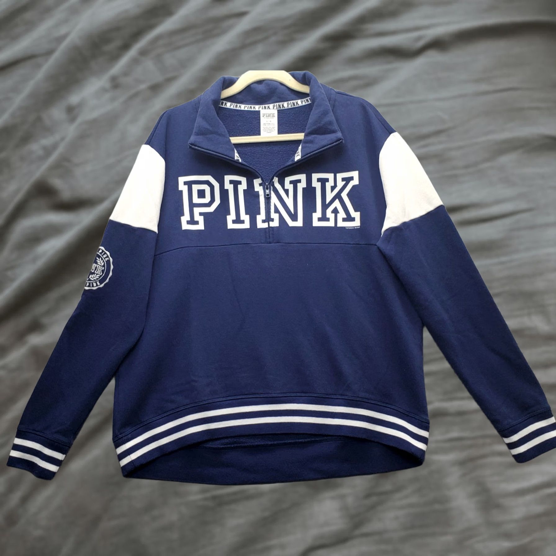 Victoria's Secret PINK Victoria's Secret Sweatshirt Womens L Blue Long Sleeve 1/4 Zip Sweatshirt Size L / US 10 / IT 46 - 1 Thumbnail