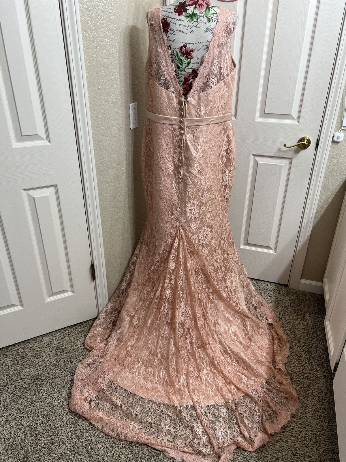 Other Hebeos pink blush Lace V-Neck prom Dress Size XL / US 12-14 / IT 48-50 - 3 Thumbnail