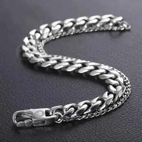 Other Silver Double Curb Cuban Chain Bracelet Size ONE SIZE - 3 Thumbnail