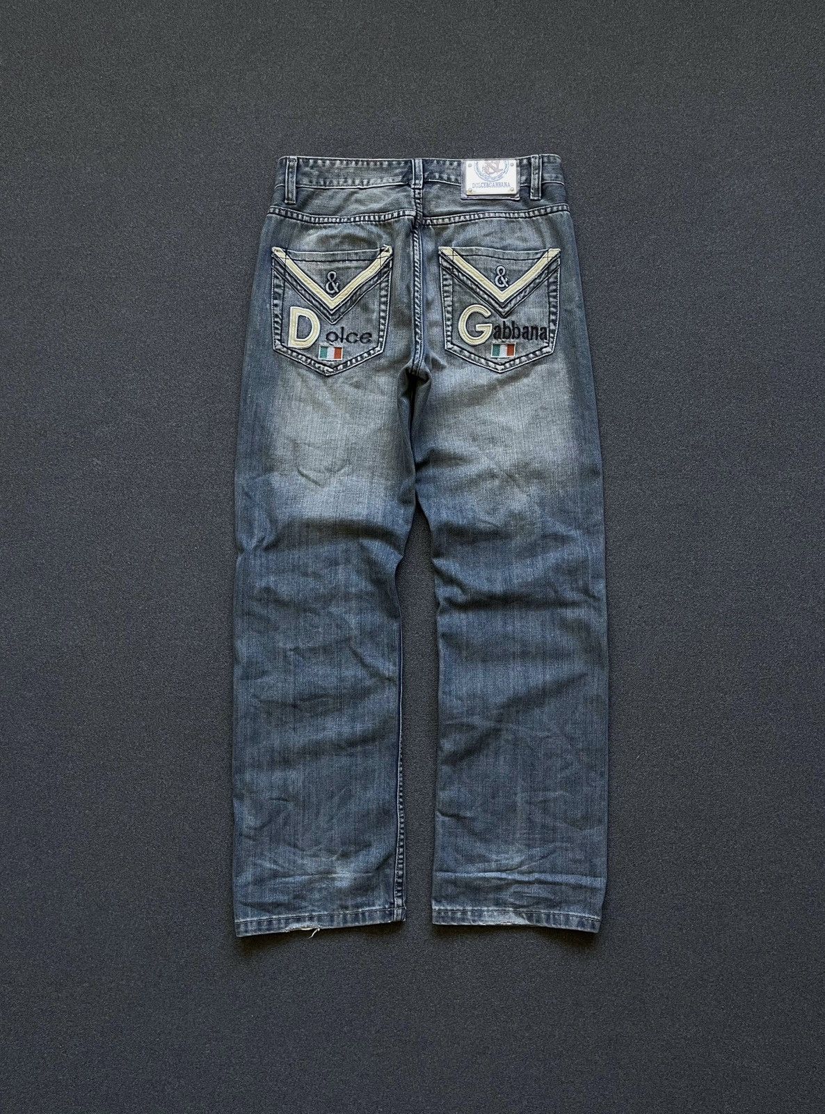 image of Dolce Gabbana x Vintage Dolce & Gabbana Italy Embroidery Logo Denim Pants in Vintage Blue (Size 33)