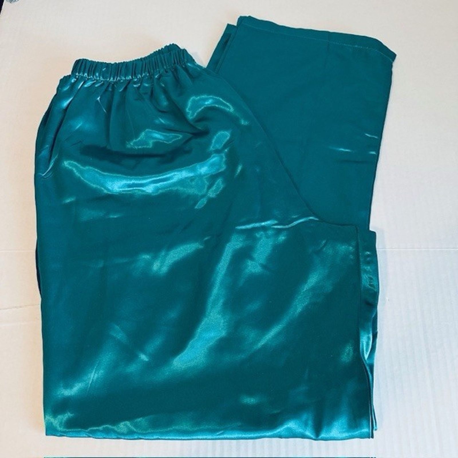 The Unbranded Brand Vintage Satin Pajama Lounge Sleep Pants, Green Large Size ONE SIZE - 7 Thumbnail