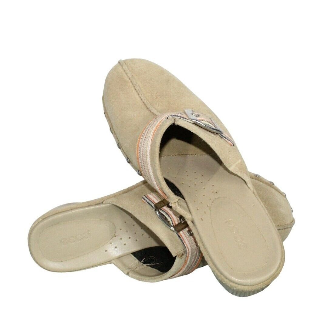 Ecco × Leather Ecco Women's Tan Suede Leather Strap Studded Mule Clogs Size US 7.5 / IT 37.5 - 7 Thumbnail
