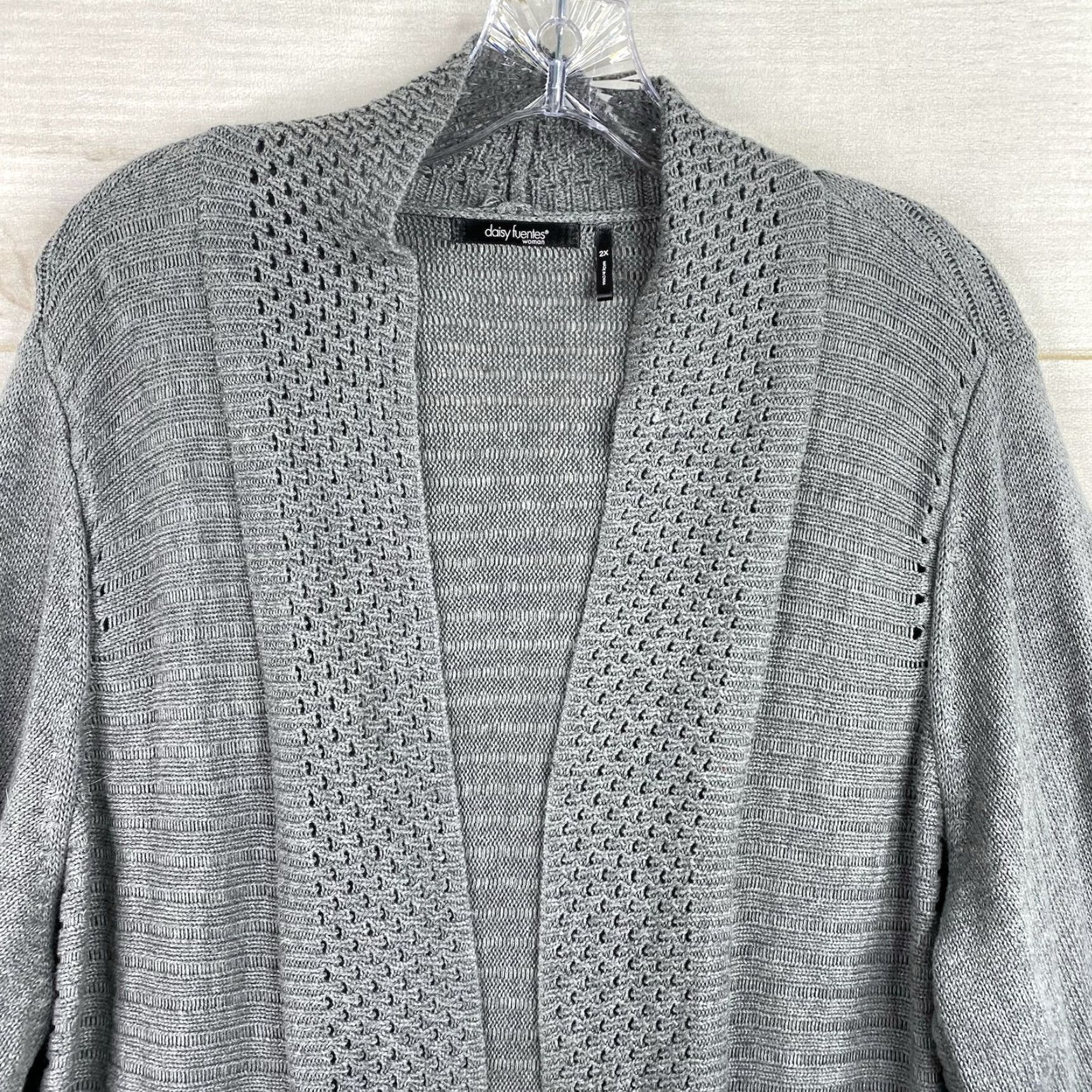 Vintage Daisy Fuentes Cardigan Womens 2X Gray Open Front Cable Knit Sweater Draped Cardigan Women 2X Gray Open Front Knit Sweater Casual Chic Size XXL / US 16-18 / IT 52-54 - 2 Thumbnail