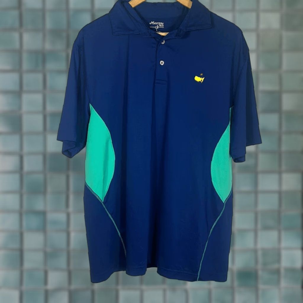 Masters Collection Golf Masters Tech Polo Shirt Short Sleeve L Multicolor Men Mens Blue Green Stretch Performance Golf Polo Short Sleeve Shirt