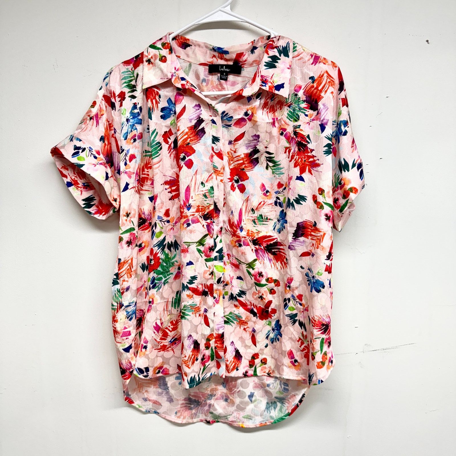 Other Lulus Summertime Fun Blush Pink Floral Button-Up Top S Size S / US 4 / IT 40 - 2 Thumbnail